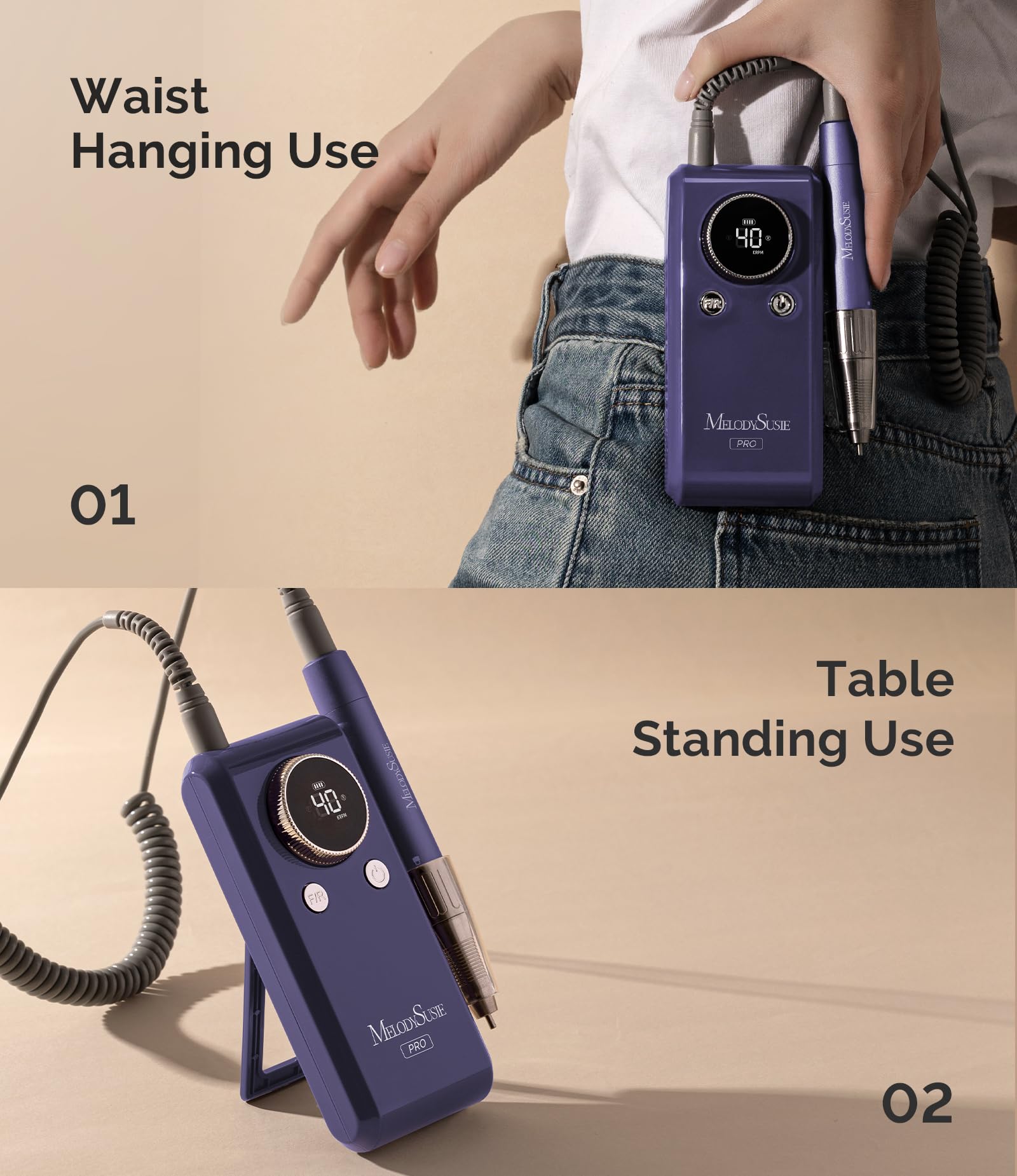 MB420G built-in stand shown with anti-slip features for stability.