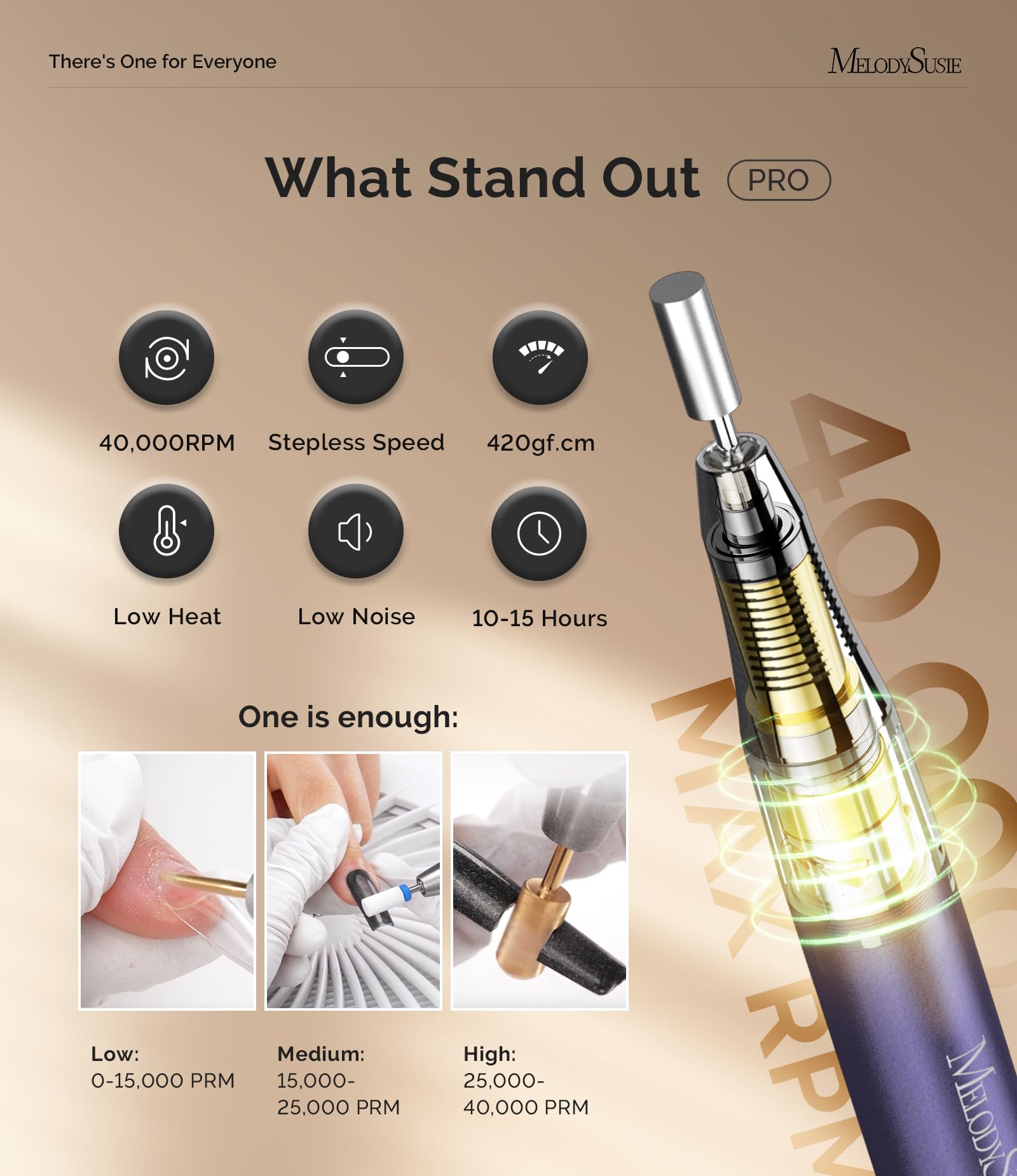 MB420G strong battery supports long all-day nail sessions.