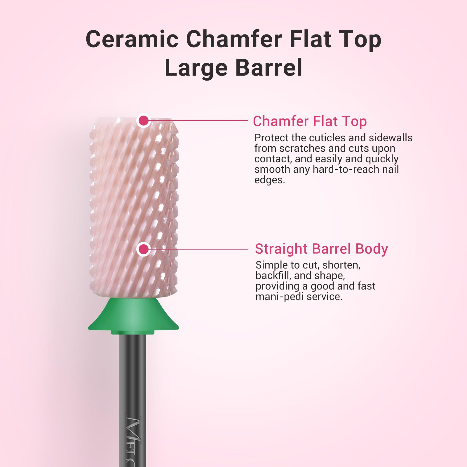 MelodySusie ceramic bit used for gel backfill and acrylic removal in salon.