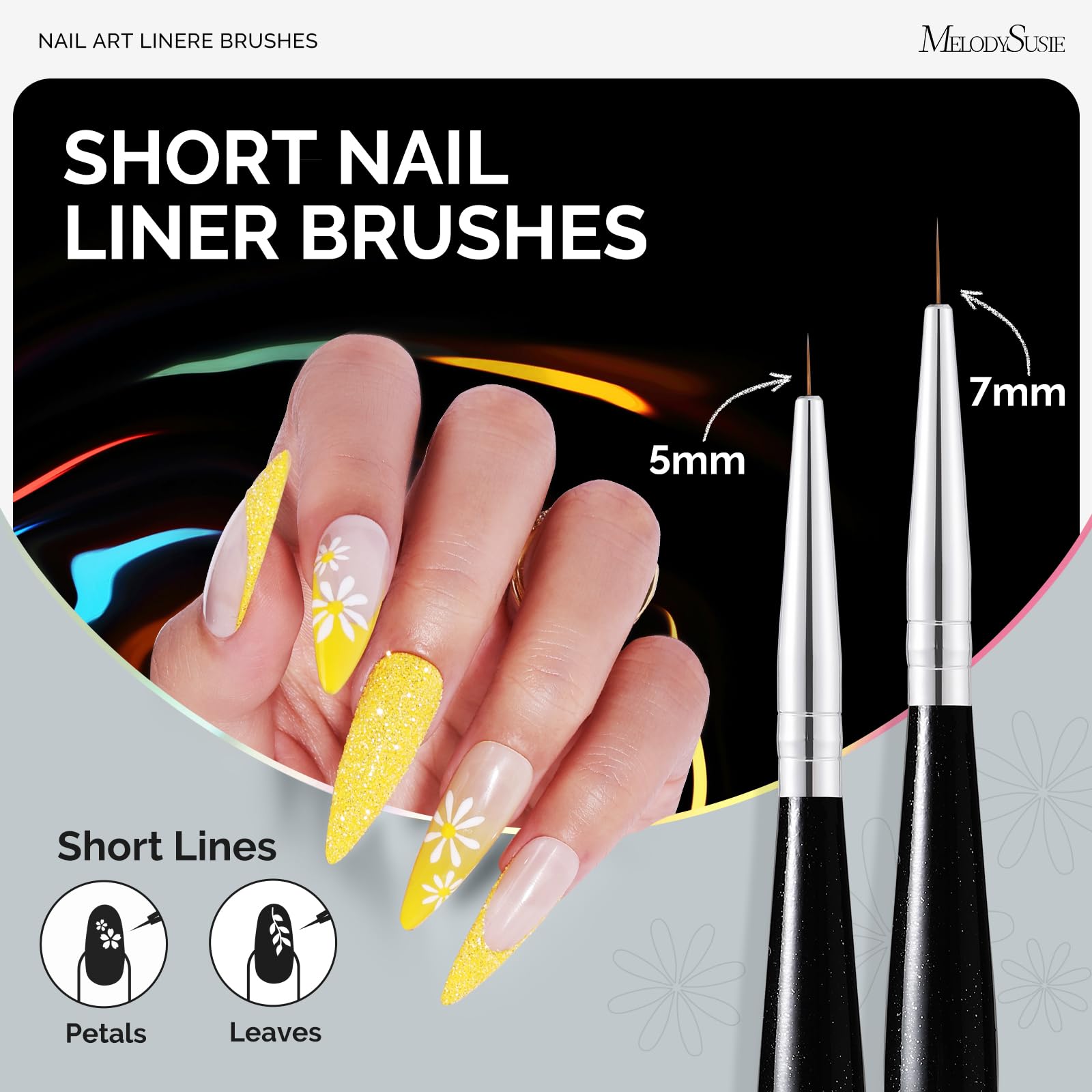 MelodySusie Nail Art Liner Brush 9mm ideal for mid-size lines and floral accents.