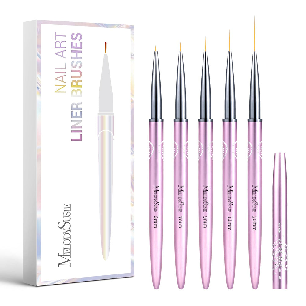 MelodySusie Nail Art Liner Brushes closeup cover demonstrates dust-free caps for precise painting
