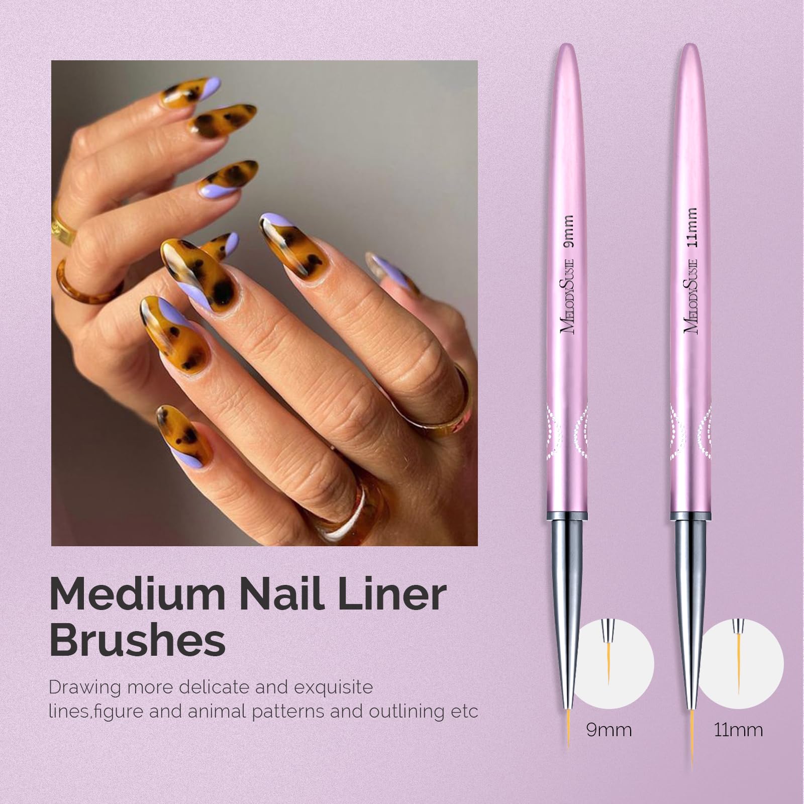 MelodySusie Nail Art Liner Brushes detailed-line demo showcases professional-looking patterns