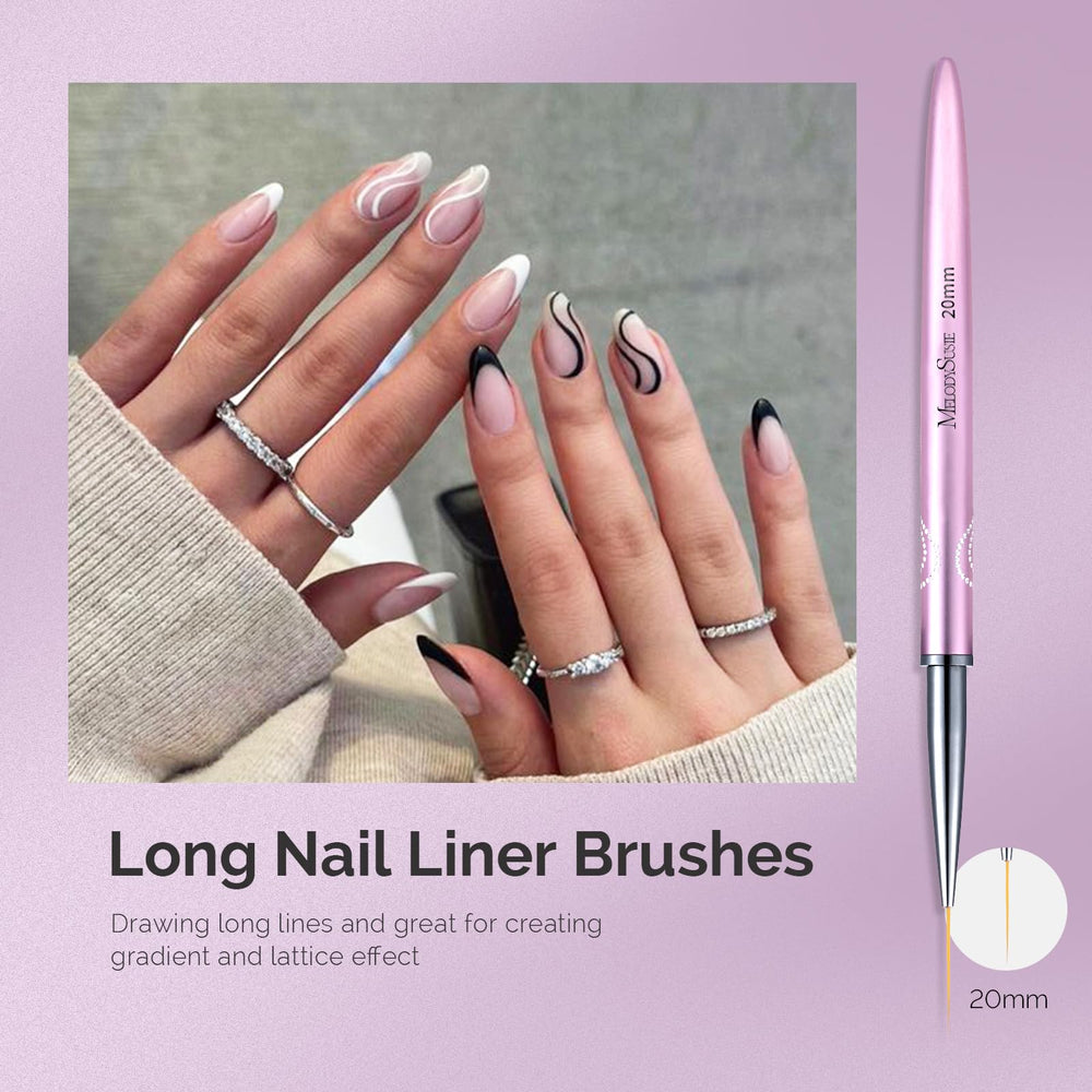 MelodySusie Nail Art Liner Brushes packaging and protective cap keeps bristles clean between uses