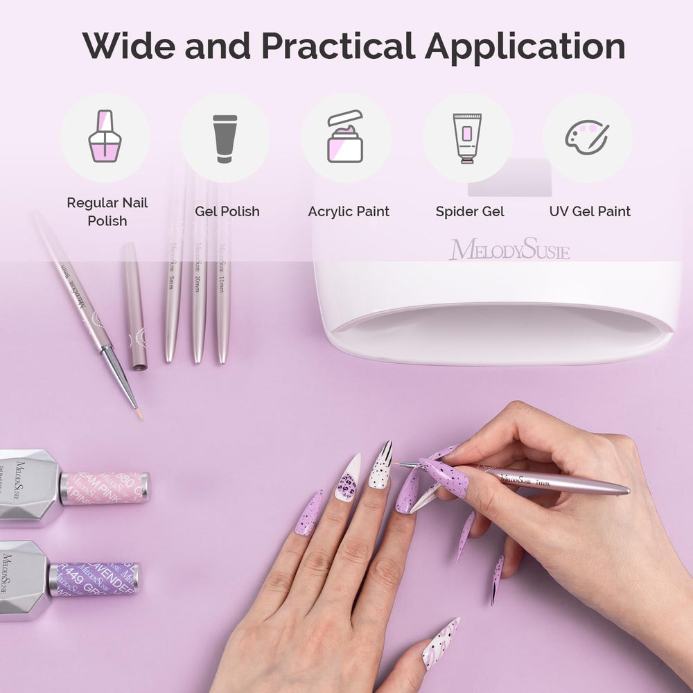 MelodySusie Nail Art Liner Brushes varied sizes-chisel tips support versatile nail designs