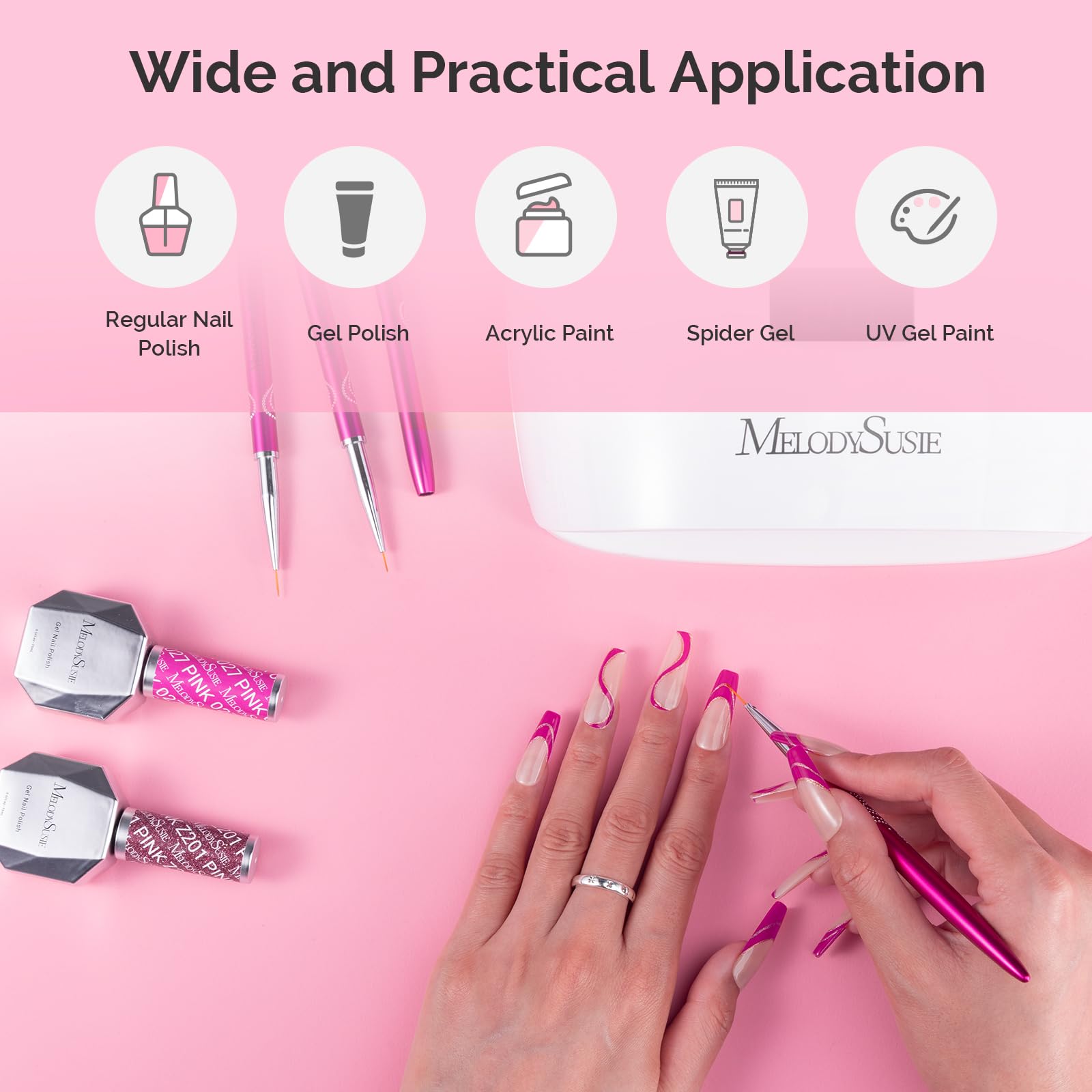 MelodySusie Nail Art Liner Brushes metal cover guards bristles.