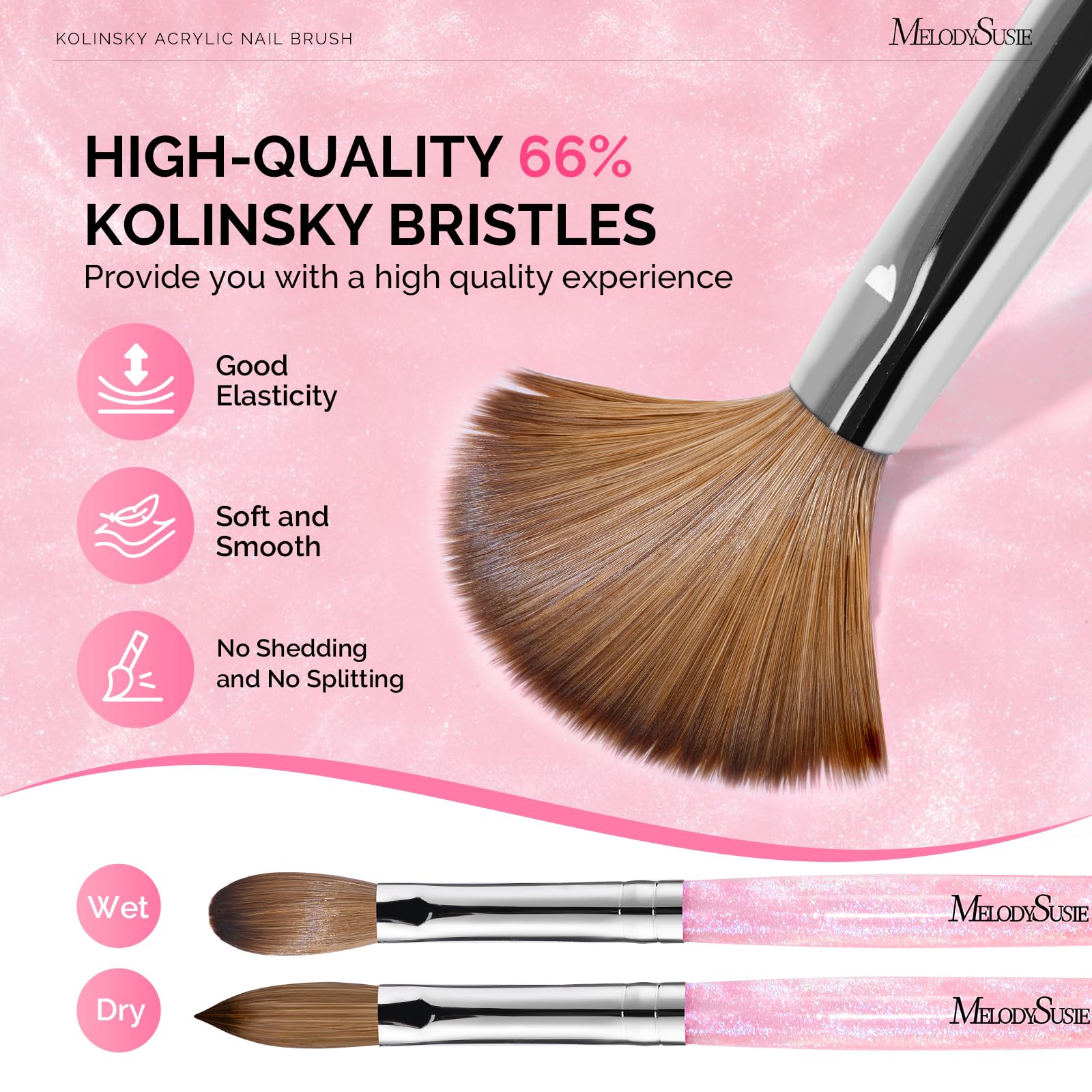 MelodySusie nail brush size 8 with ergonomic handle enables precise control.