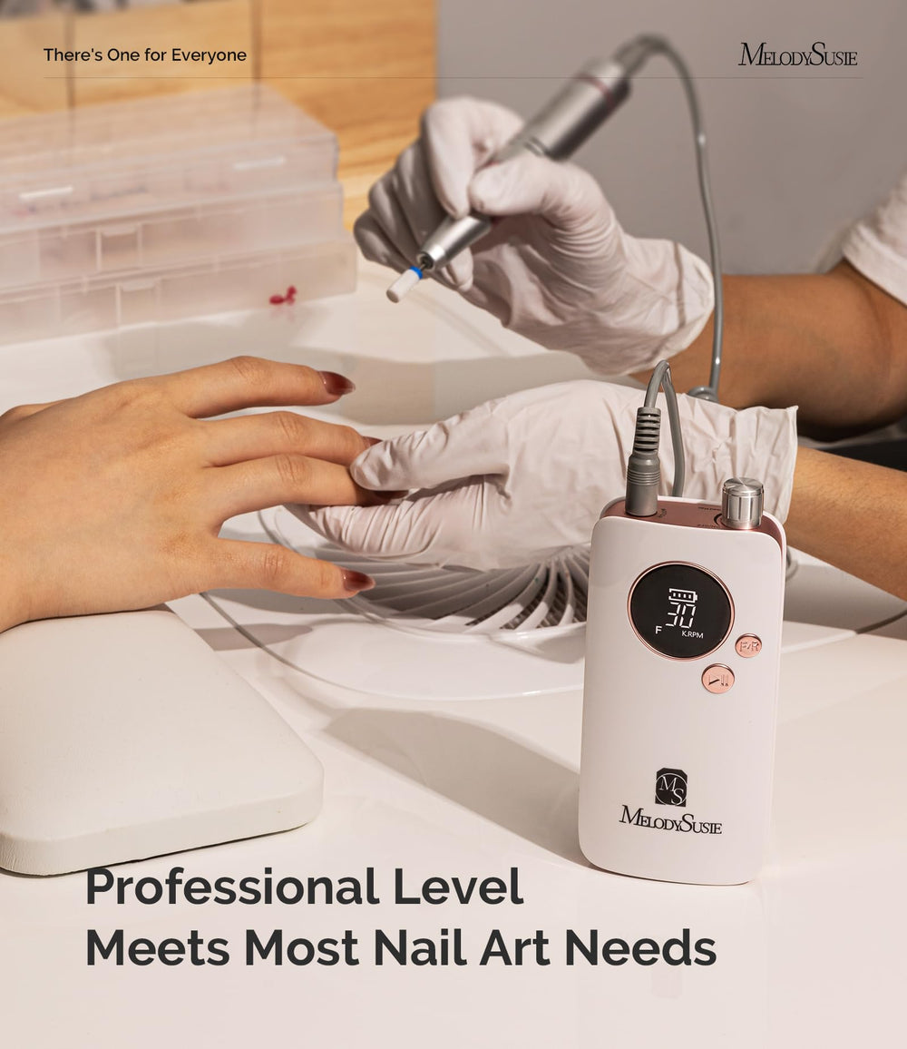MelodySusie kit includes 6 bits and 50 sanding bands for diverse nail tasks.