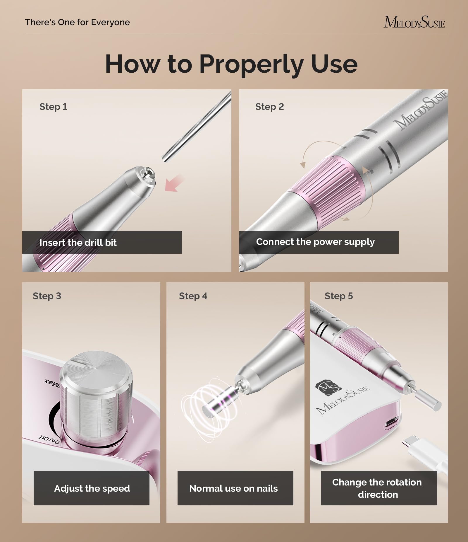 MelodySusie nail drill low-heat design reduces heat during use for comfort.