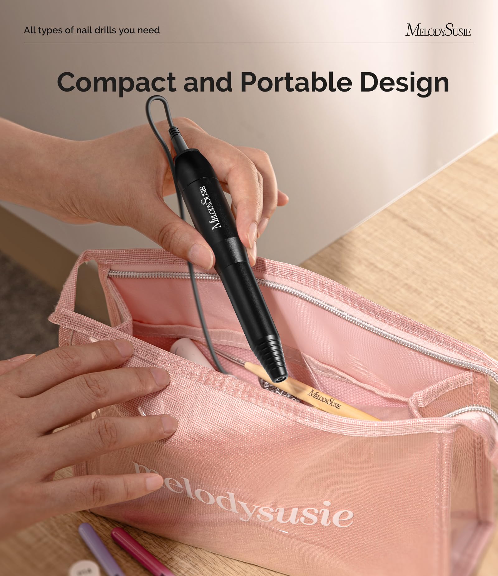 MelodySusie nail dust brush and sanding bands image demonstrates clean, dust-free filing during manicure sessions.