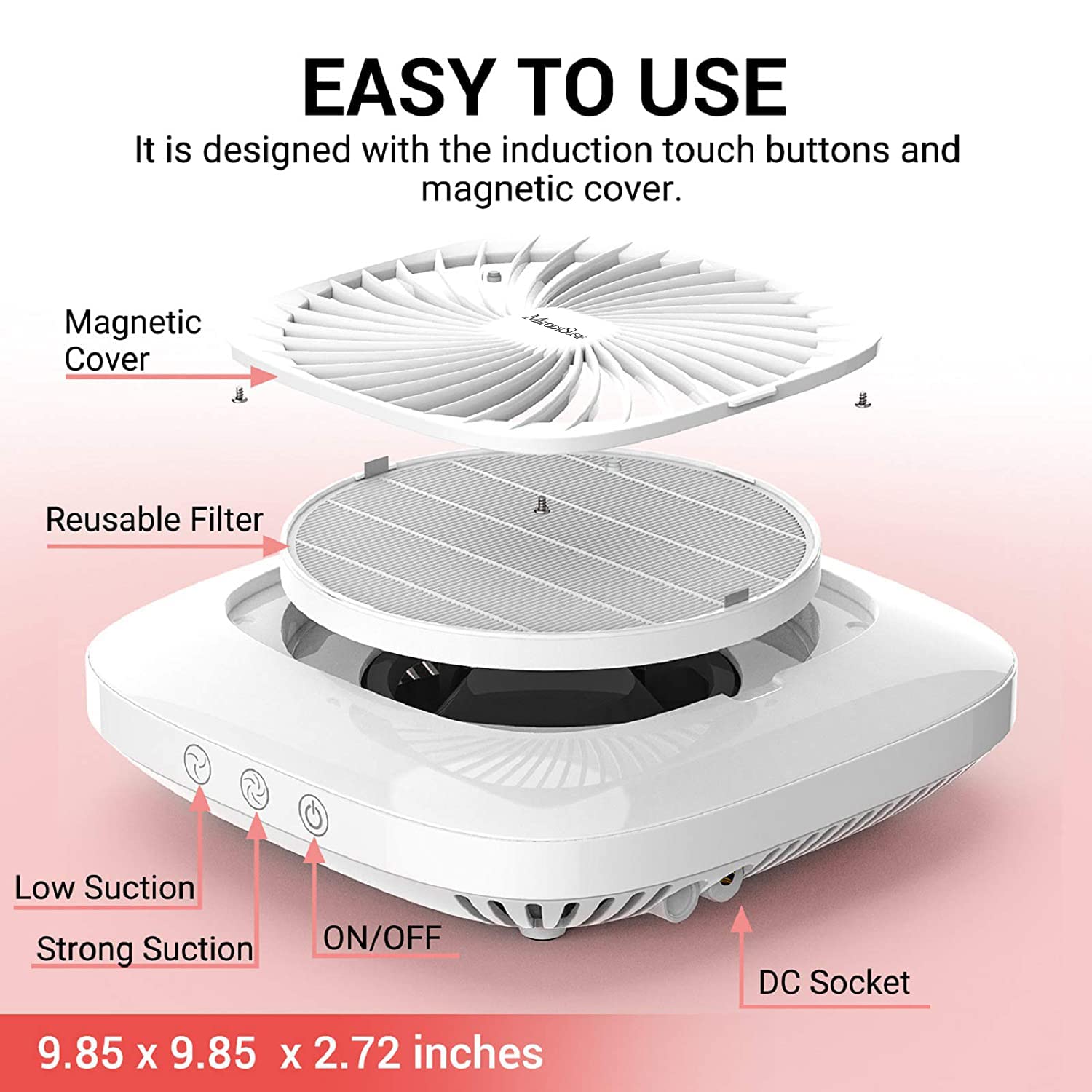 MelodySusie Nail Dust Collector back vent shows heat dissipation for sustained sessions.