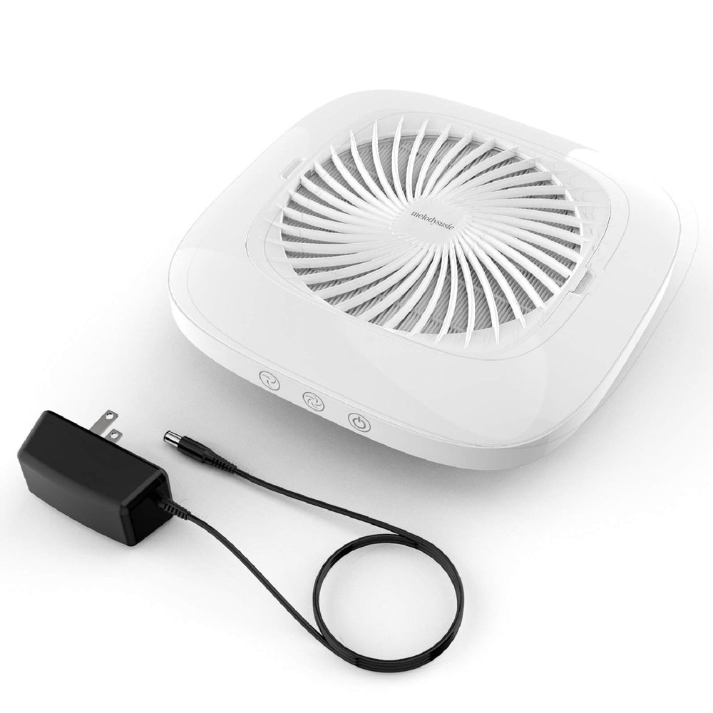MelodySusie Nail Dust Collector in-salon use demonstrates clean air during polishing.
