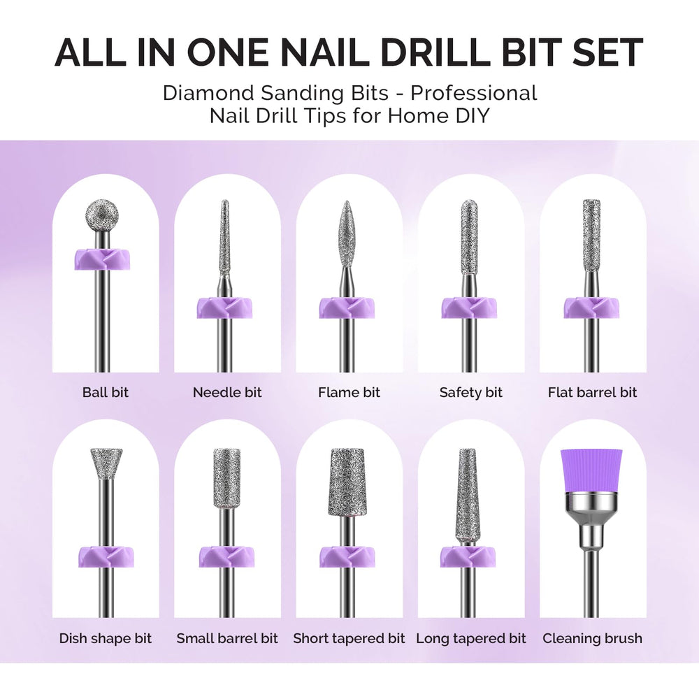MelodySusie safety drill bits including ball, needle, and flame for safe cuticle cleanup.