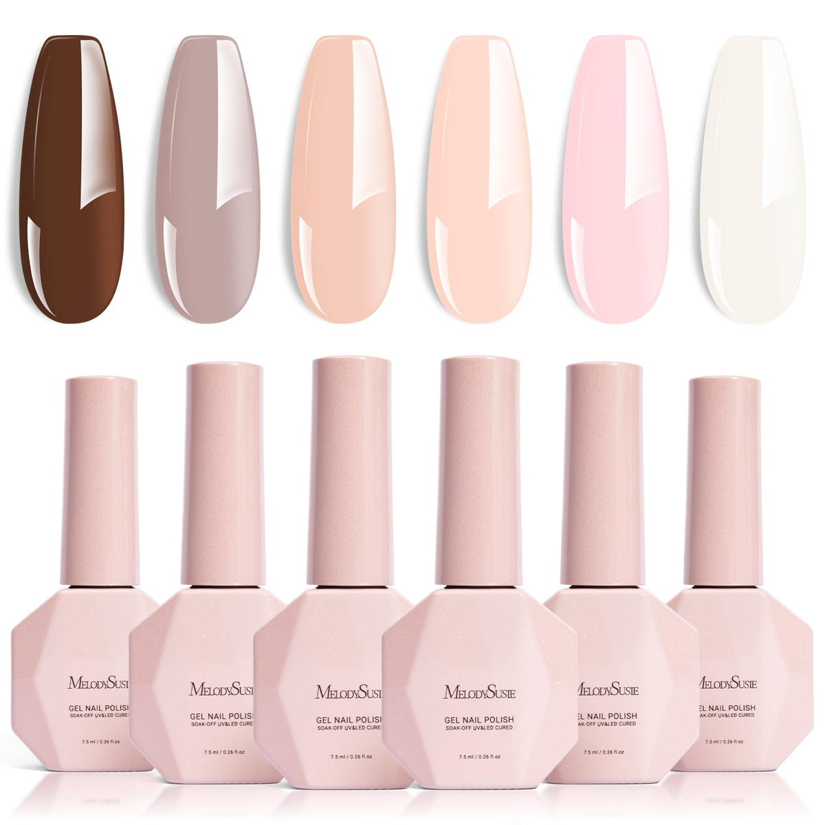 MelodySusie Nude Brown Gel Polish Set packaging, ready for gifting and storage.