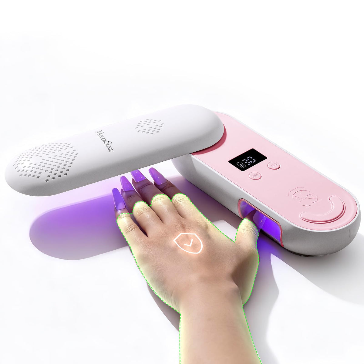 MelodySusie P-PLUS20F compact nail lamp with rotatable panel for flexible, salon-quality manicures