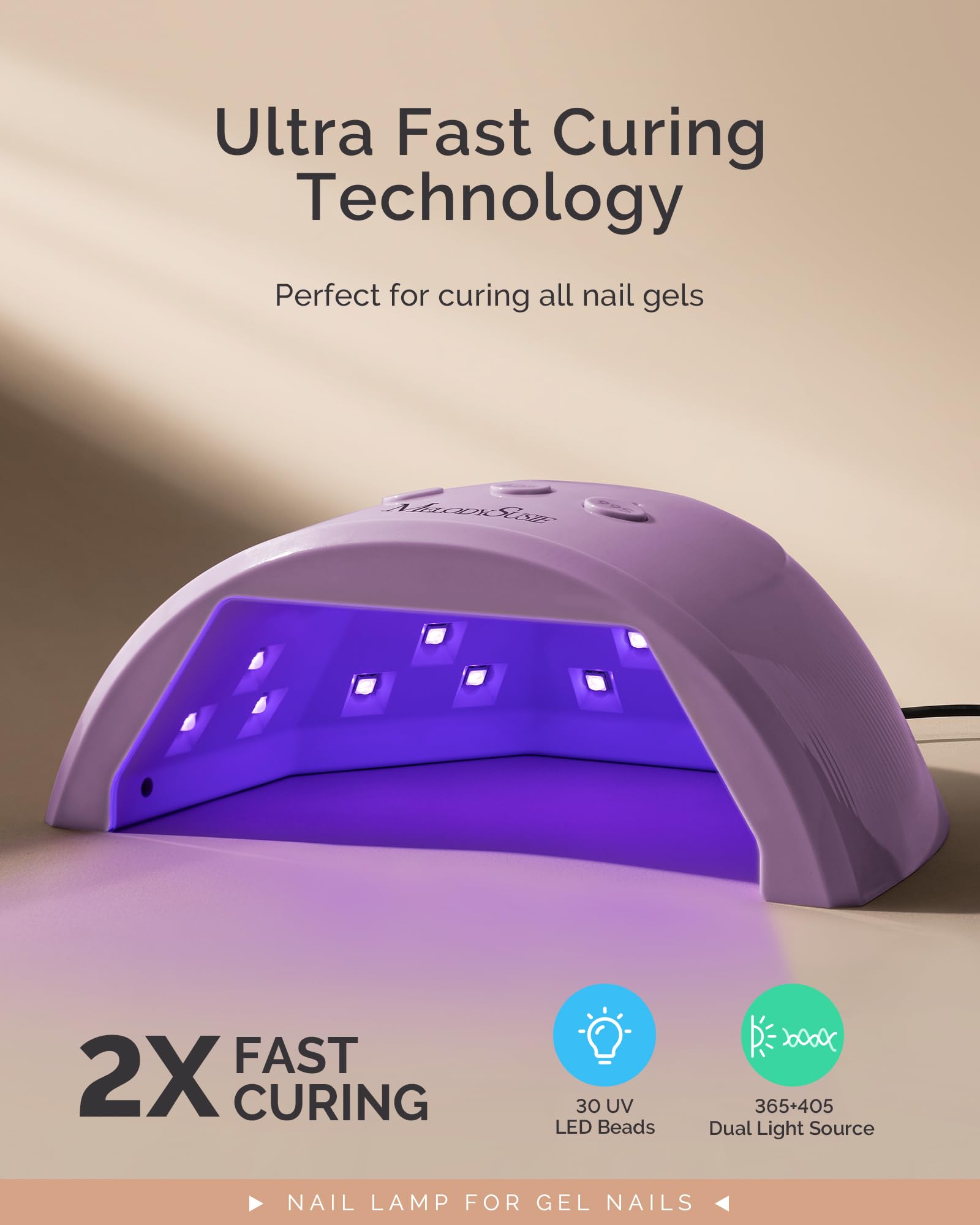 MelodySusie P-Plus30F interior view highlights dual LED UV beads for even cures.