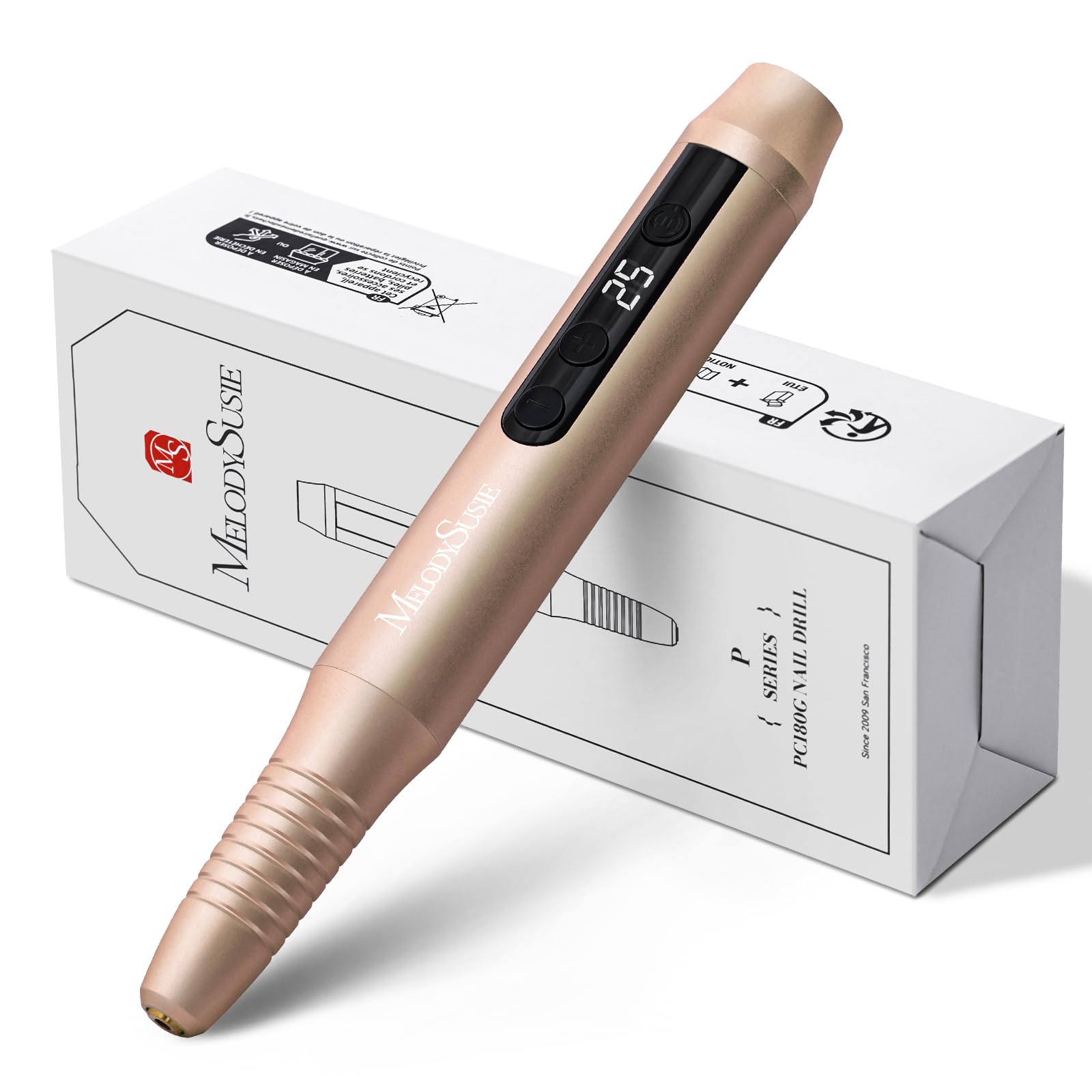 MelodySusie PC180G front view nail drill with LED RPM display for portable precision.