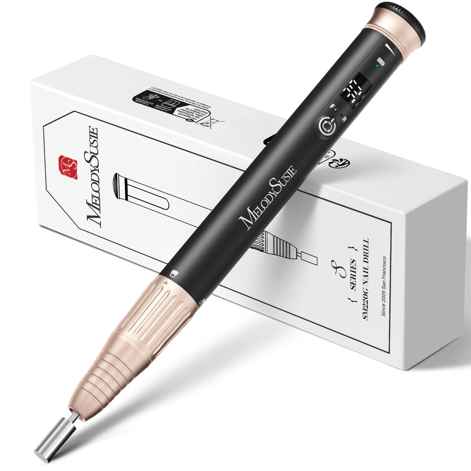 MelodySusie pen-shaped nail drill top view for precise shaping and smooth filing.