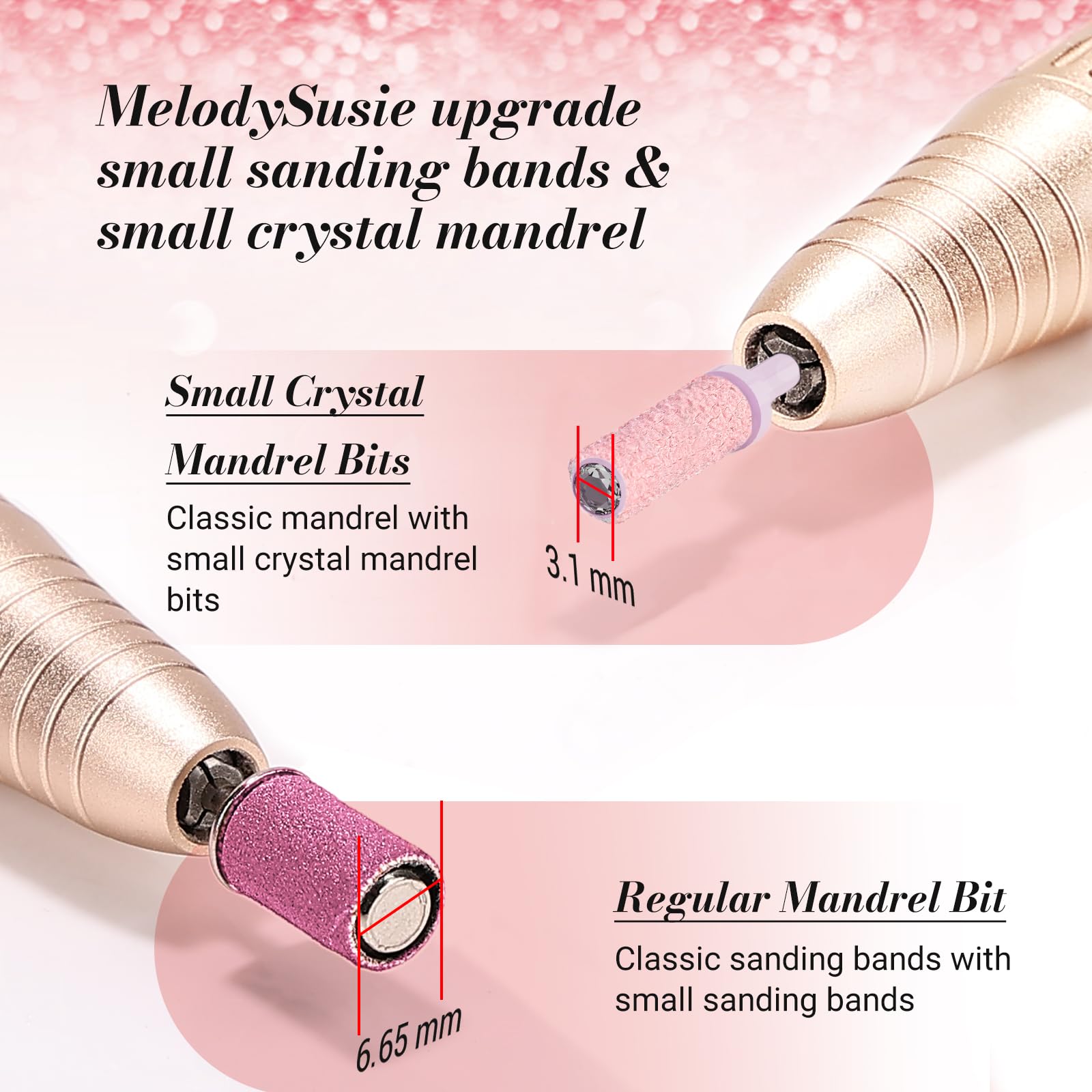 MelodySusie small mandrel compatible with 3/32 inch drills for salon versatility.