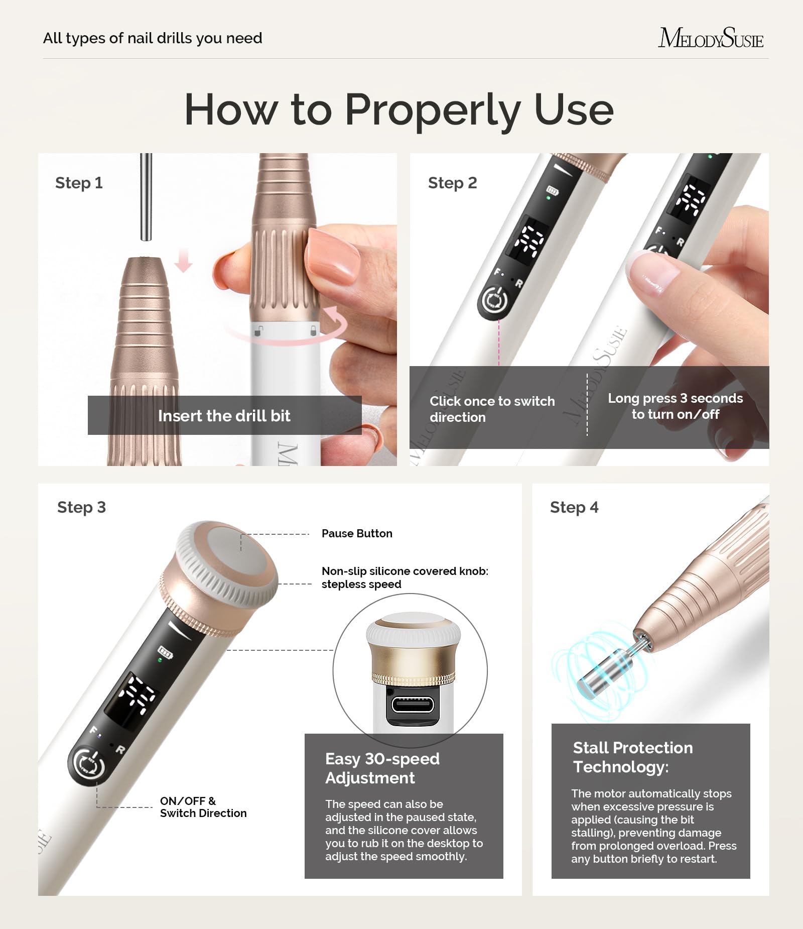 MelodySusie SM220G cordless rechargeable battery for portable manicures
