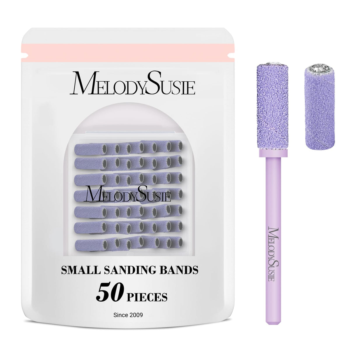MelodySusie small sanding bands 50pcs purple with 3.1mm mandrel for precise nail shaping and prep