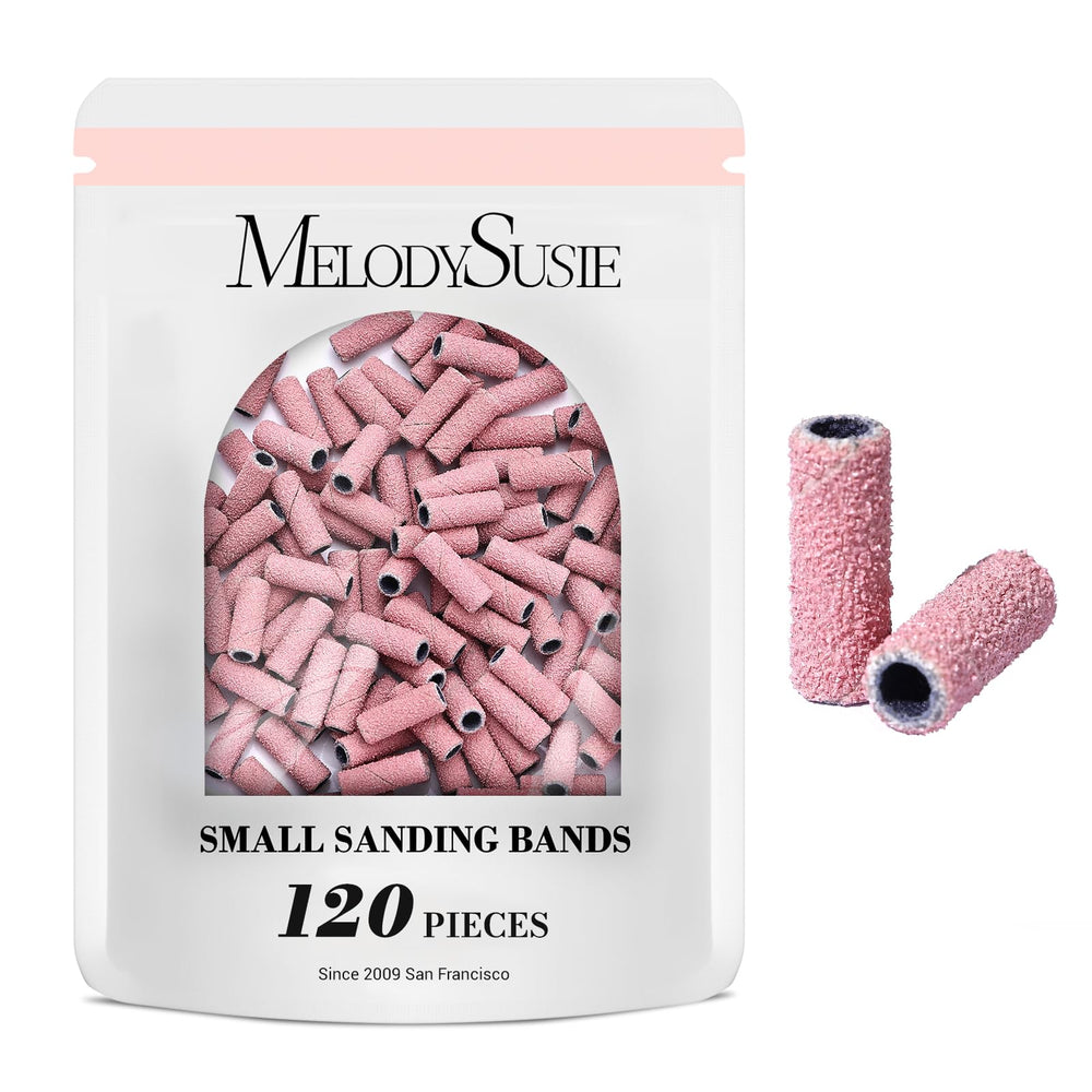 MelodySusie small pink sanding bands pack shot for precise nail prep.