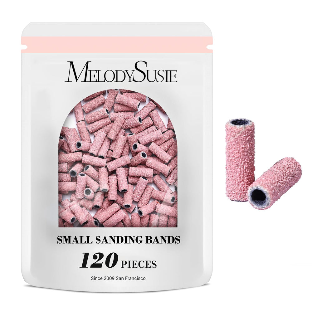 MelodySusie pink sanding bands packaging designed for precise nail shaping.