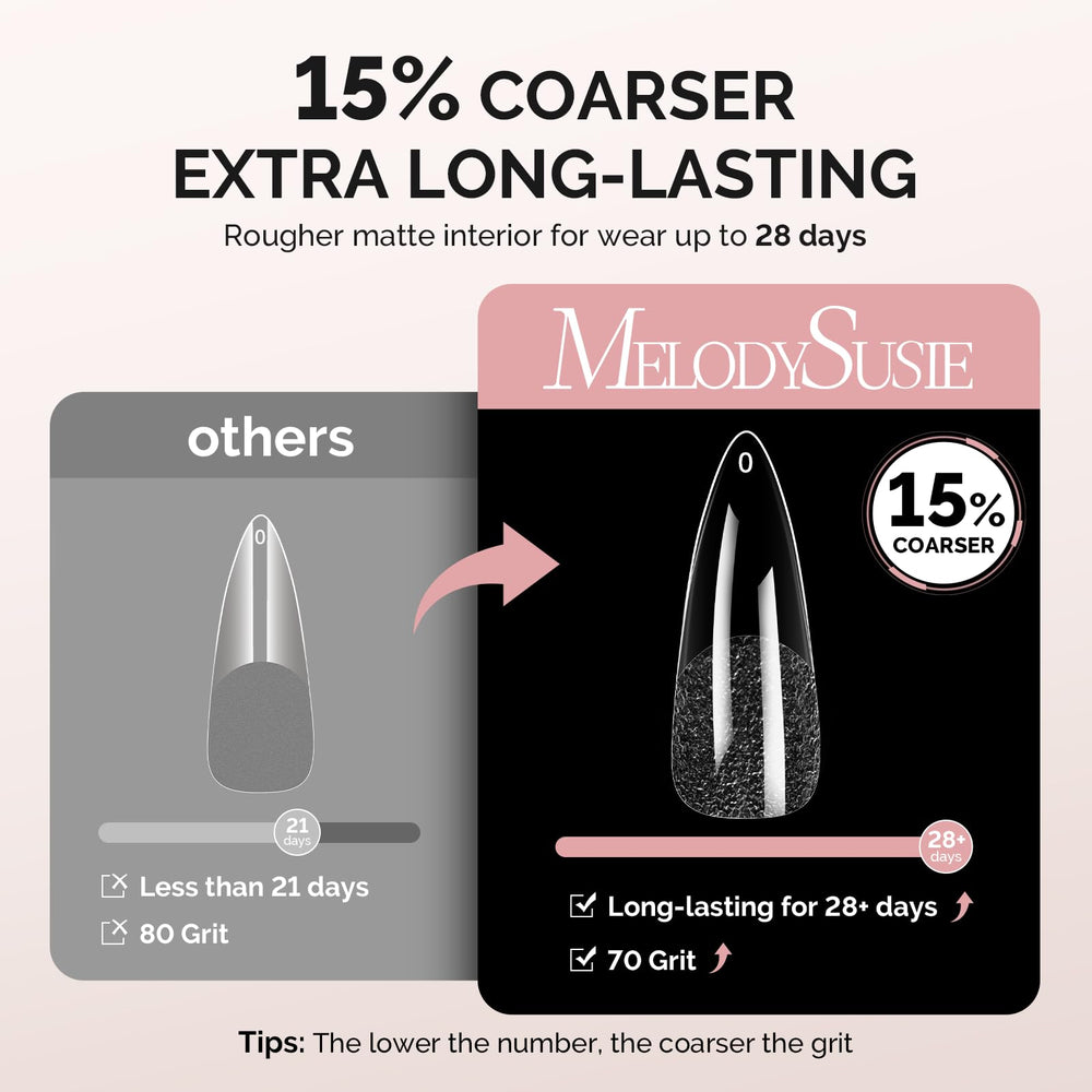 Bend-resistant MelodySusie Stiletto X Nail Tips flexing with natural nail shape