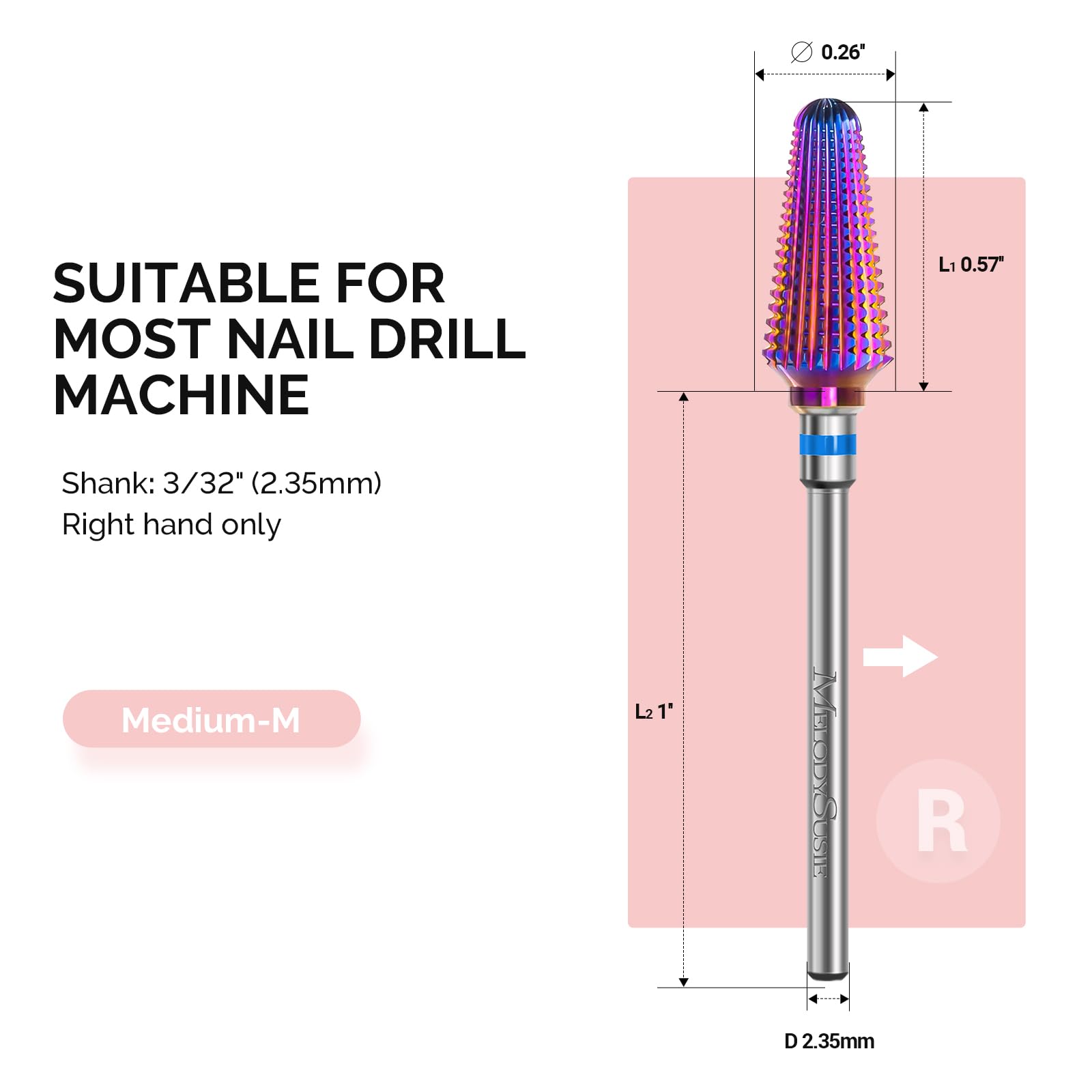 MelodySusie Tornado bit purple packaging showing professional-grade 3-32 inch shank for salons.