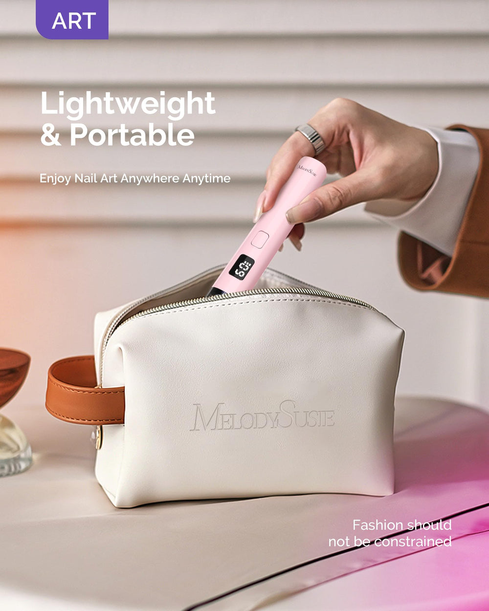 MelodySusie travel friendly nail lamp fits in a bag for on the go