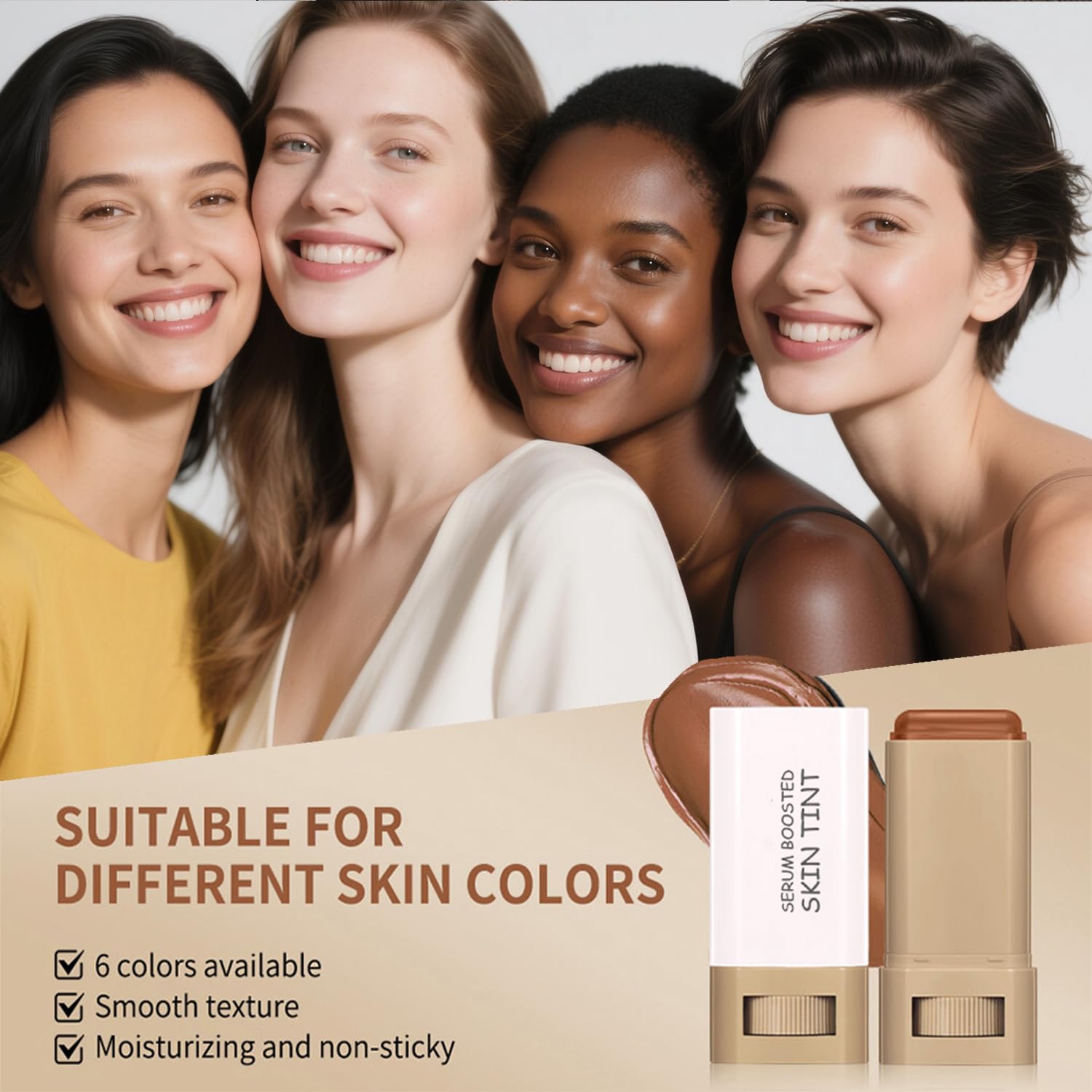 Melsintern Foundation Stick swatch shows buildable coverage for a natural finish.