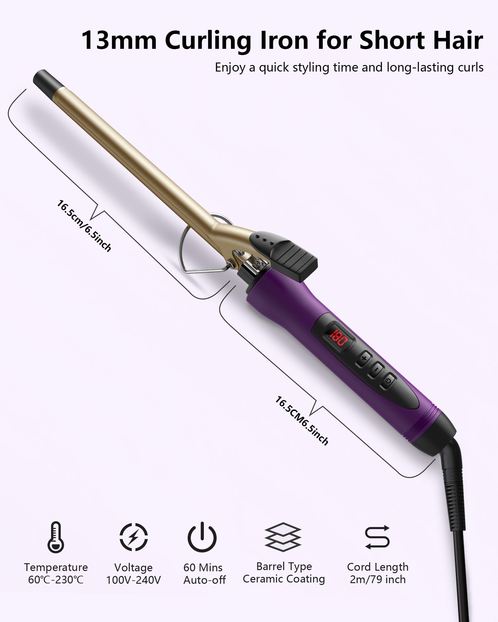 MELYDO compact and lightweight curling iron ideal for on-the-go touch-ups.