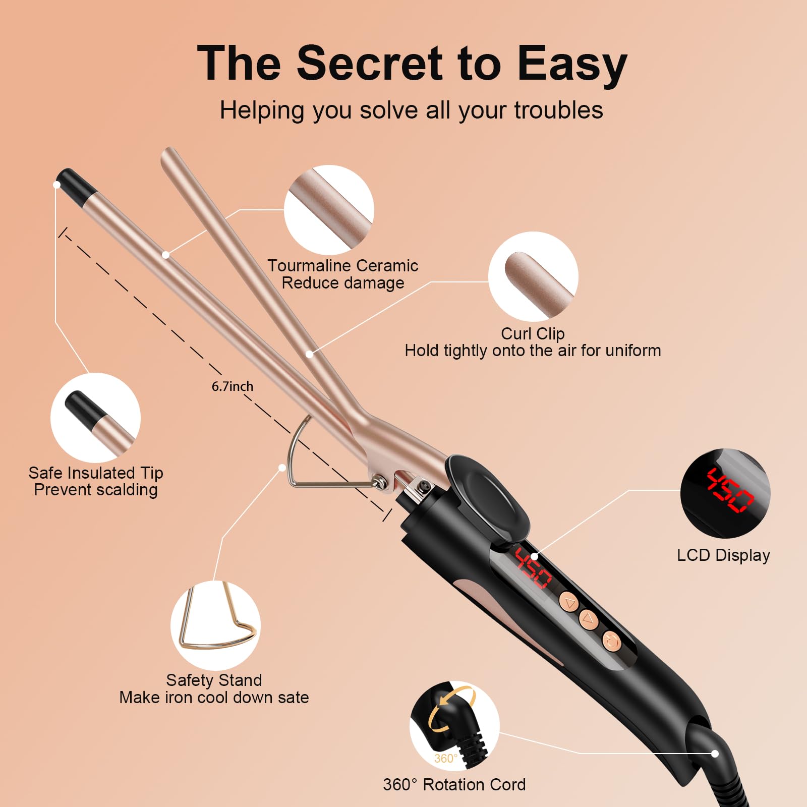 MELYDO curling iron temperature settings 360 to 480 F for versatile styles
