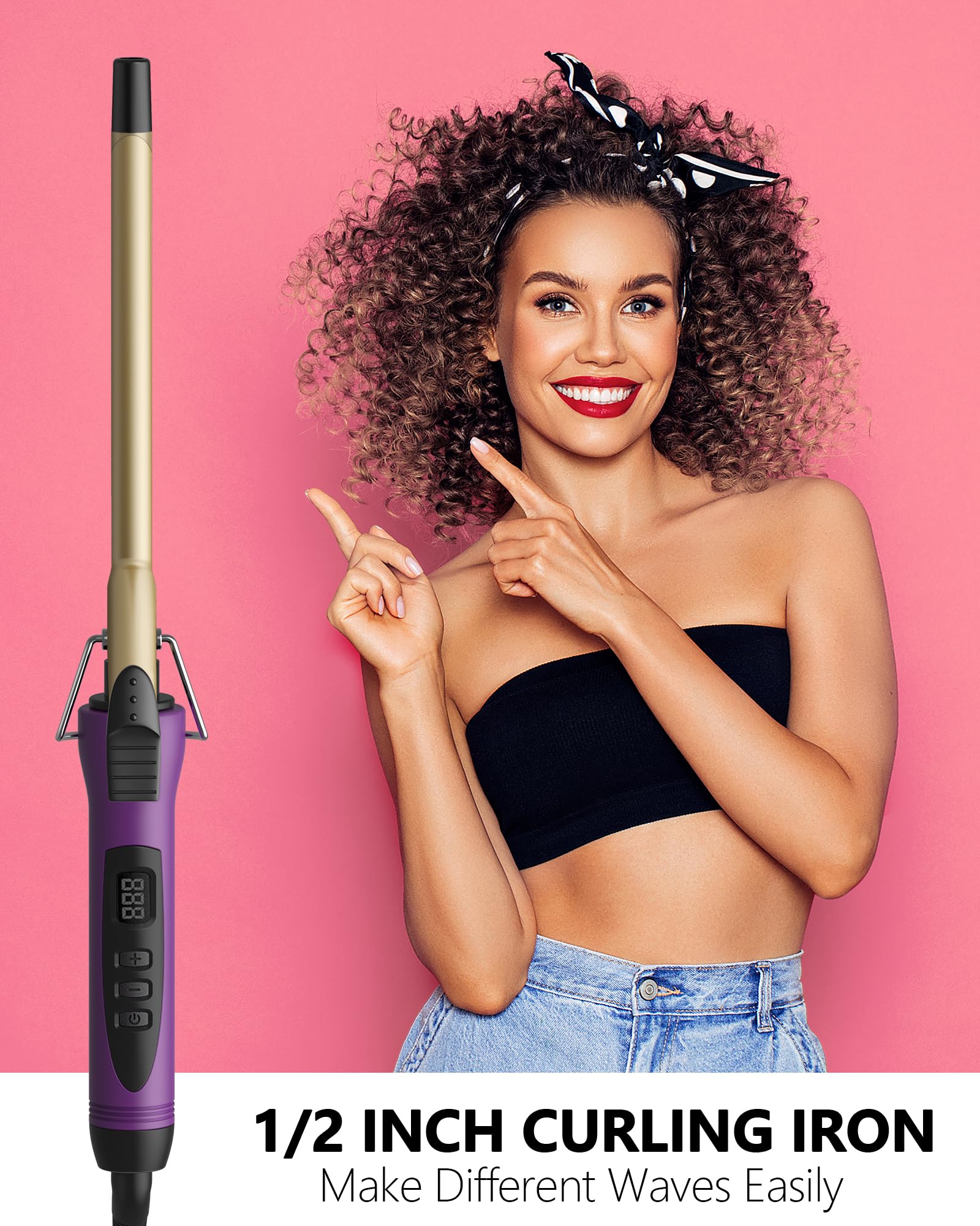 MELYDO 13mm wand creates tight curls and defined ringlets with versatility.