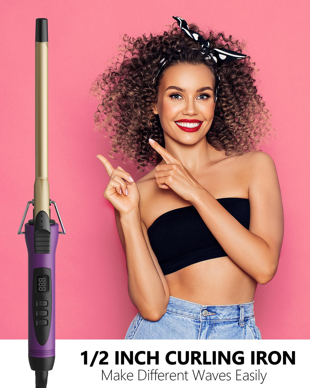 MELYDO 13mm wand creates tight curls and defined ringlets with versatility.