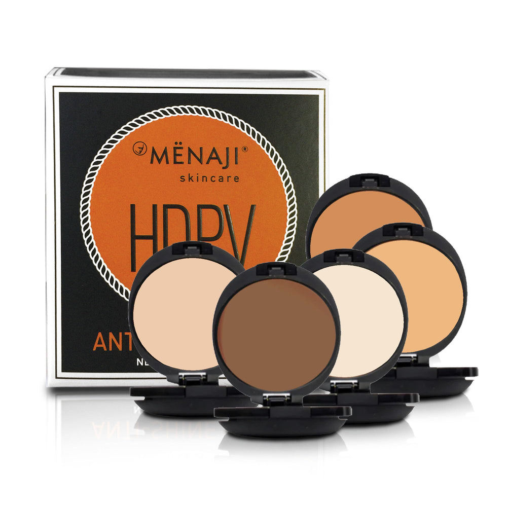 Menaji Anti-Shine Powder shade-variant swatch illustrates shade options from light to dark.