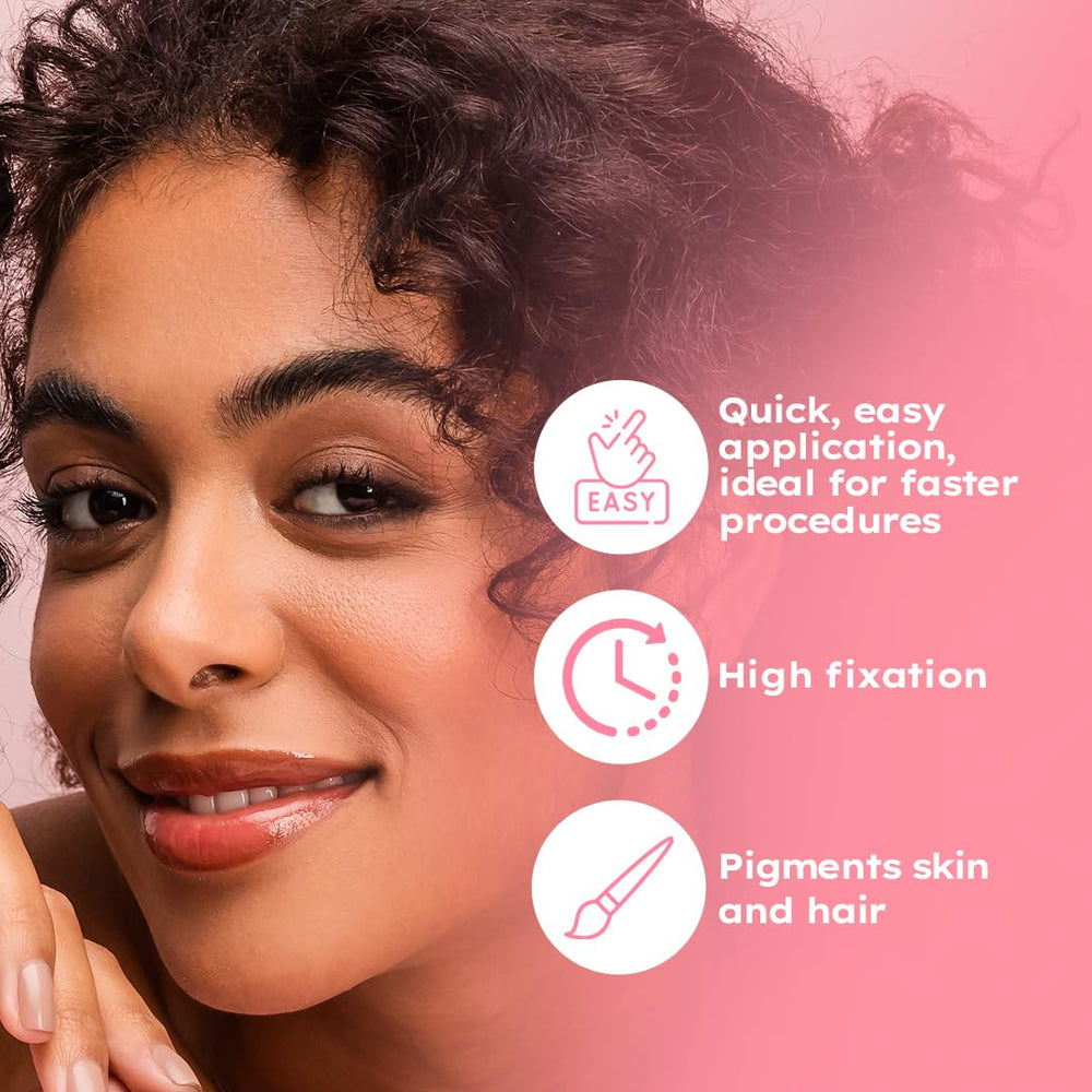 Complete MENELA brow tinting kit featuring ingredients for perfect application.