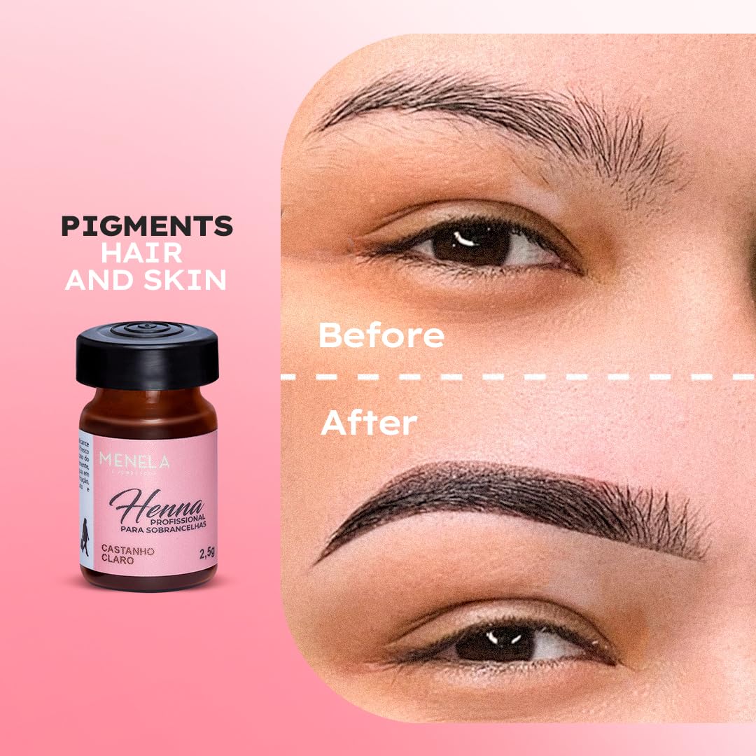 Applying MENELA henna tint powder for rich color in your eyebrows.