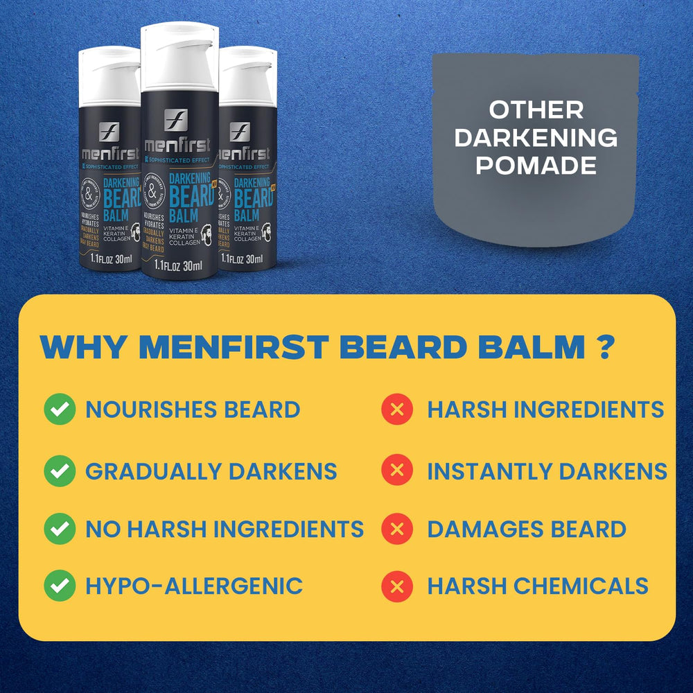 Chemical-free formula from MENFIRST Darkening Beard Balm safe for sensitive skin.