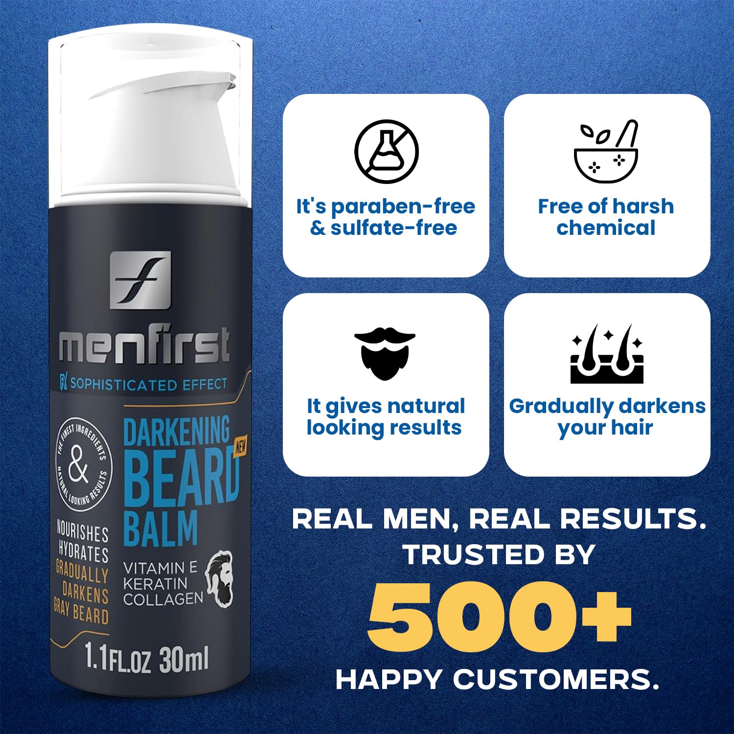 Application on beard showing smooth texture and natural shade blending with MENFIRST balm.