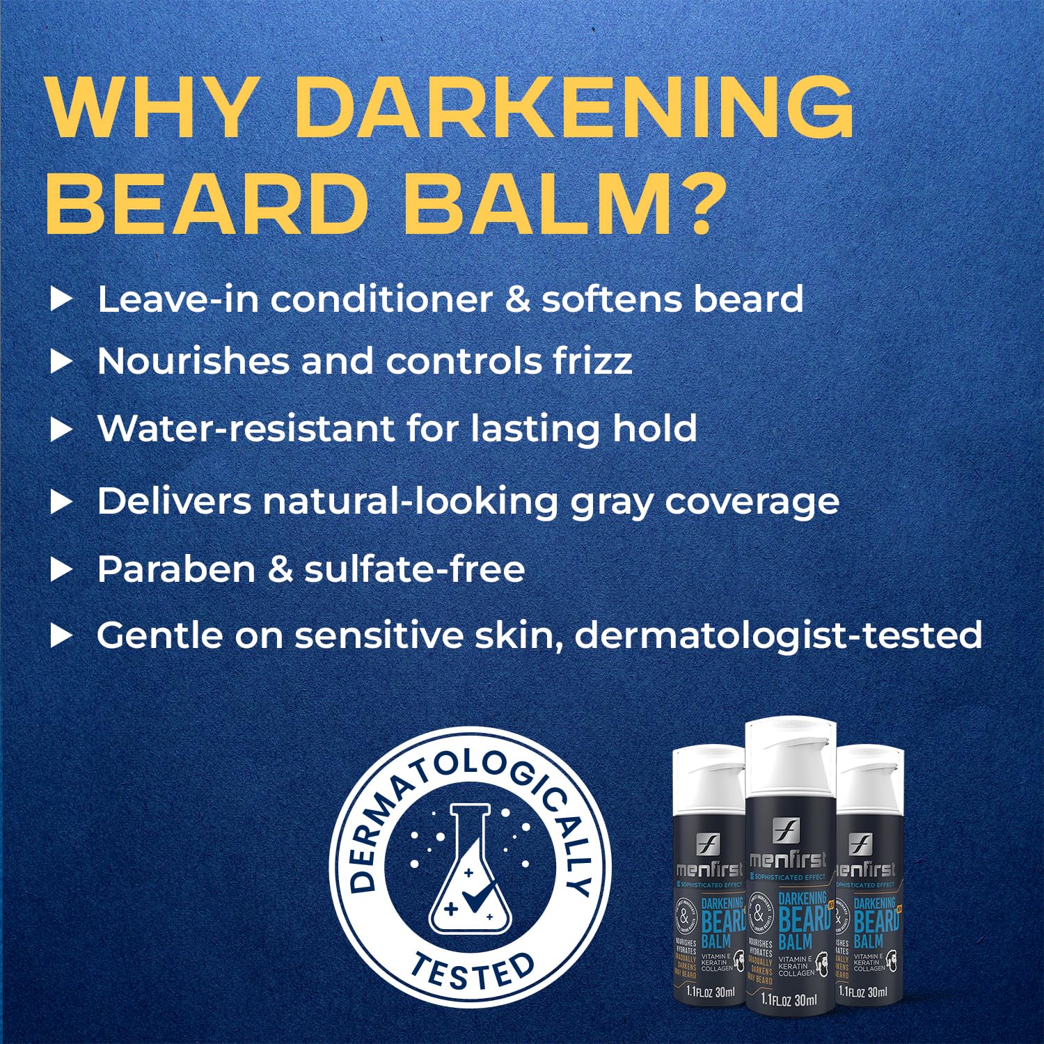 Dark-shades formula on brown-black beard for an even, natural finish with MENFIRST Balm.