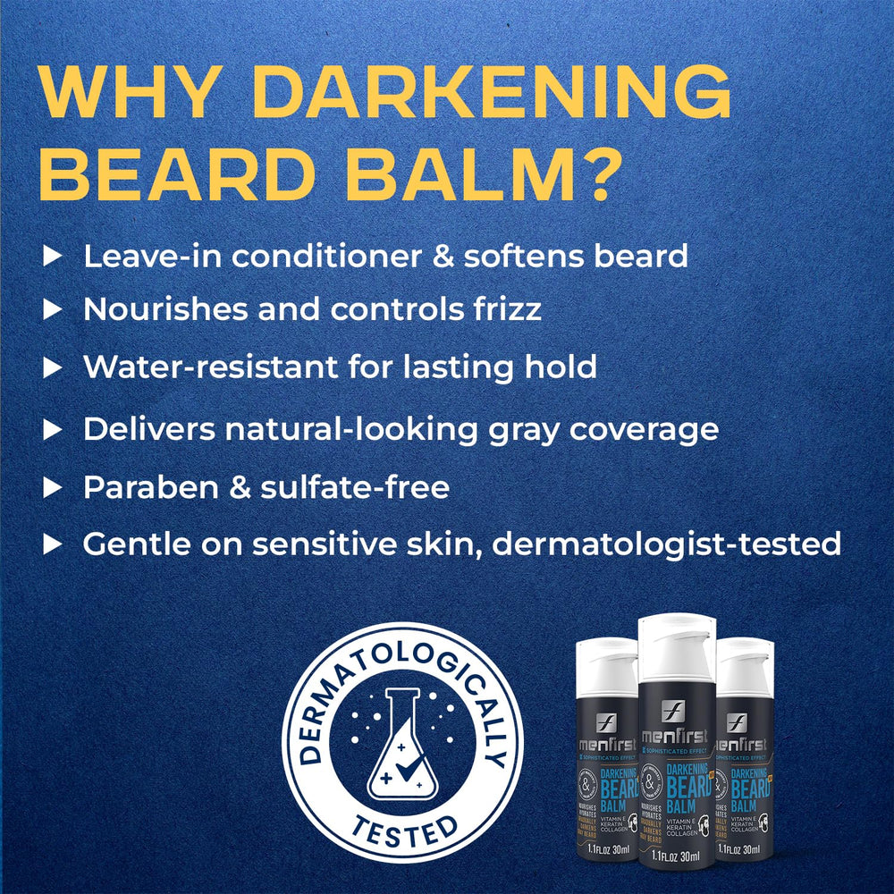 Dark-shades formula on brown-black beard for an even, natural finish with MENFIRST Balm.