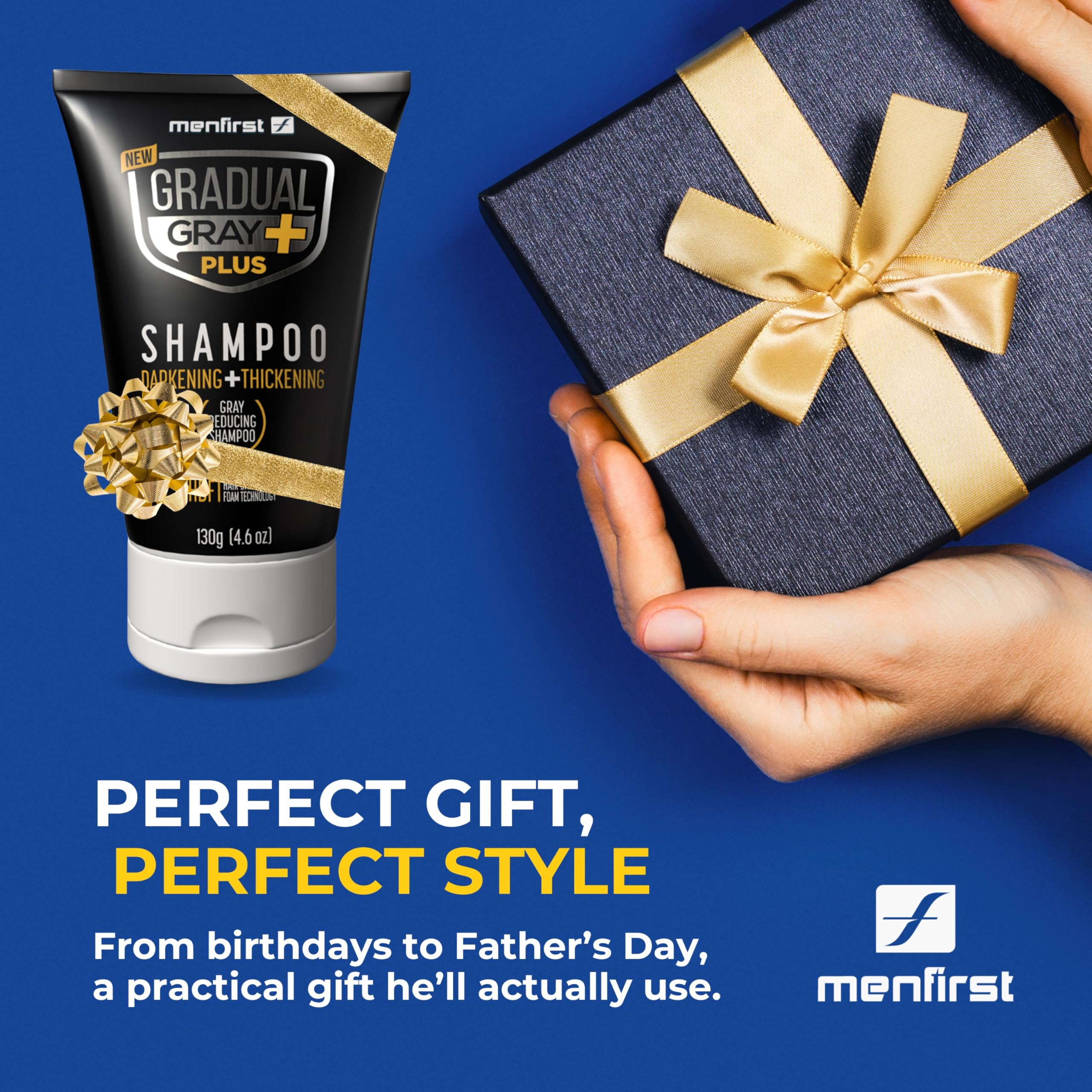 MENFIRST Gradual Gray PLUS Shampoo natural finish after use.