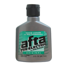 Mennen Afta Pre-Electric Shave Lotion bottle—conditioning formula for sensitive skin before shaving.