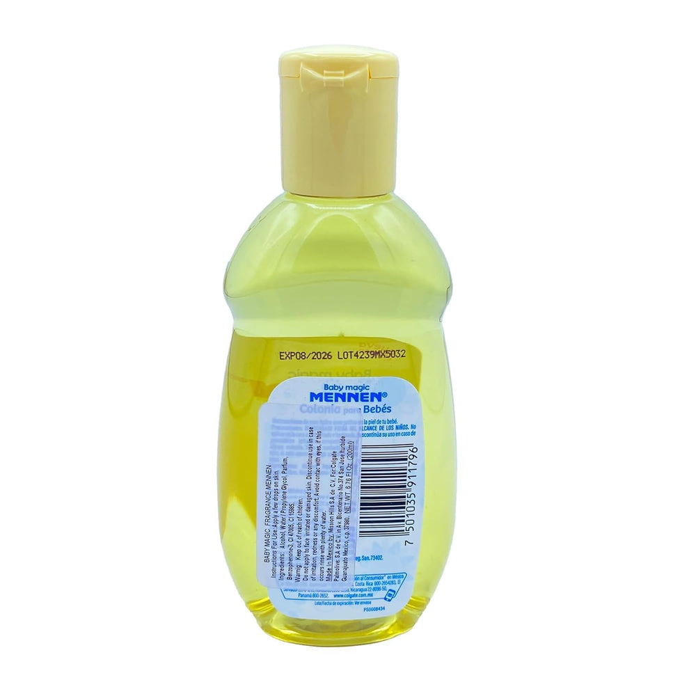 Mennen Baby Magic Cologne bottle label close-up with soft fragrance messaging.