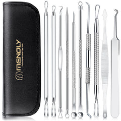 MENOLY pimple popper toolkit-10pcs set ready for precise blemish removal.