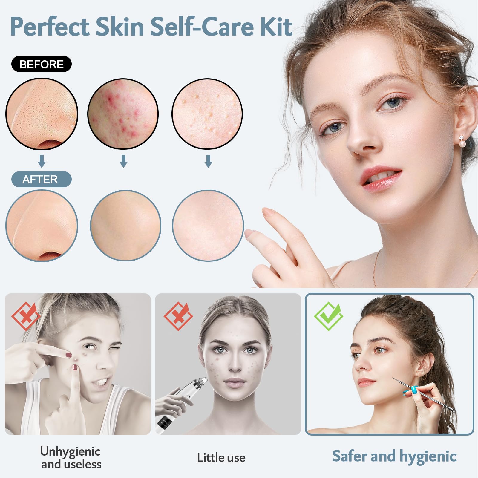 MENOLY stainless-steel blackhead remover-tools in hand for hygienic, controlled extraction.