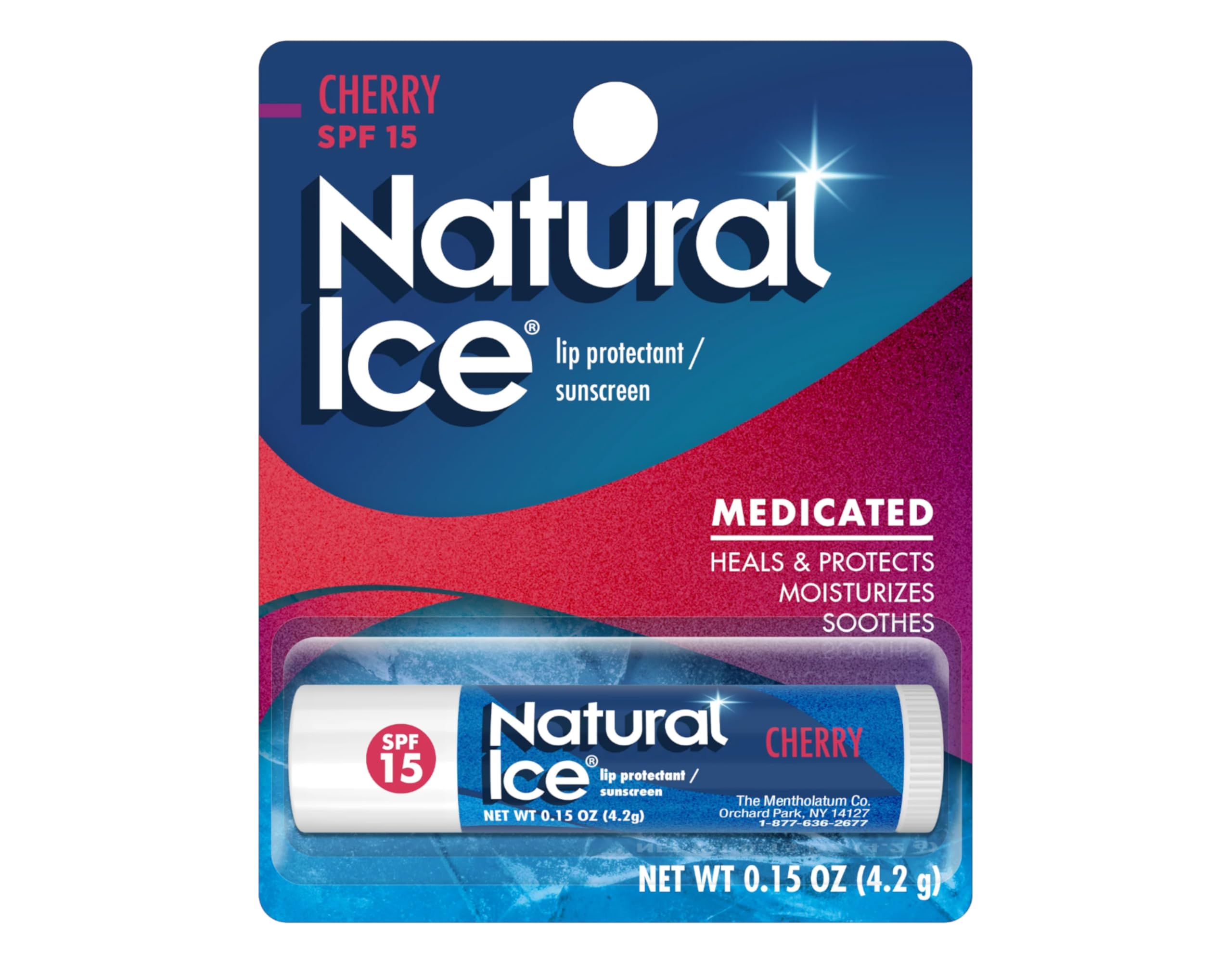 Mentholatum Natural Ice Cherry SPF15 application glide for smooth lip hydration.