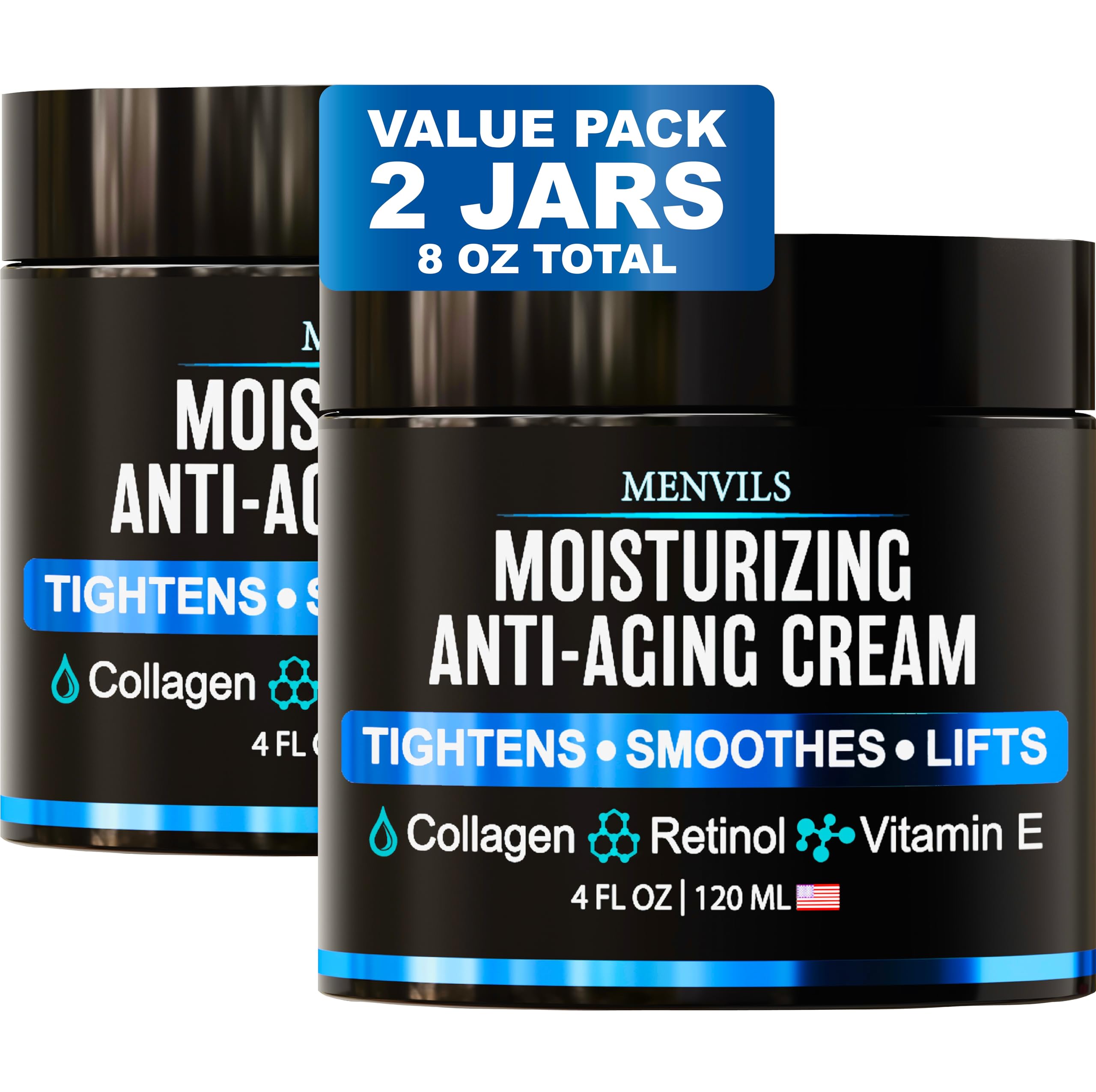 Menvils 2-pack bottles for men's face moisturizer promoting daily hydration.