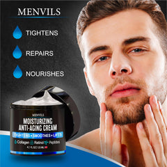 Menvils mens face moisturizer bottle with pump demonstrates easy, even application.