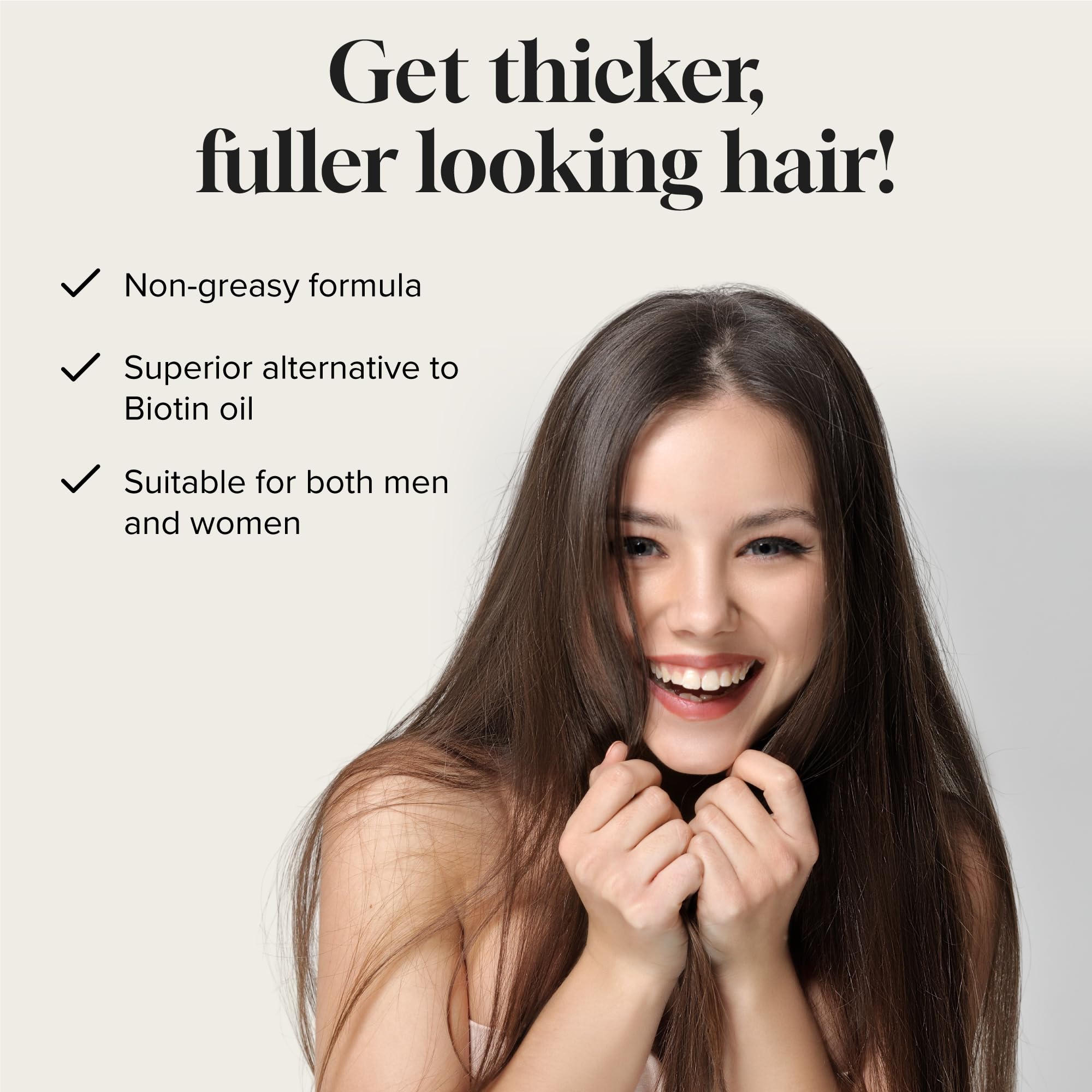 Meraz Pureauty Naturals Biotin Hair Growth Serum applies to scalp for daily care.